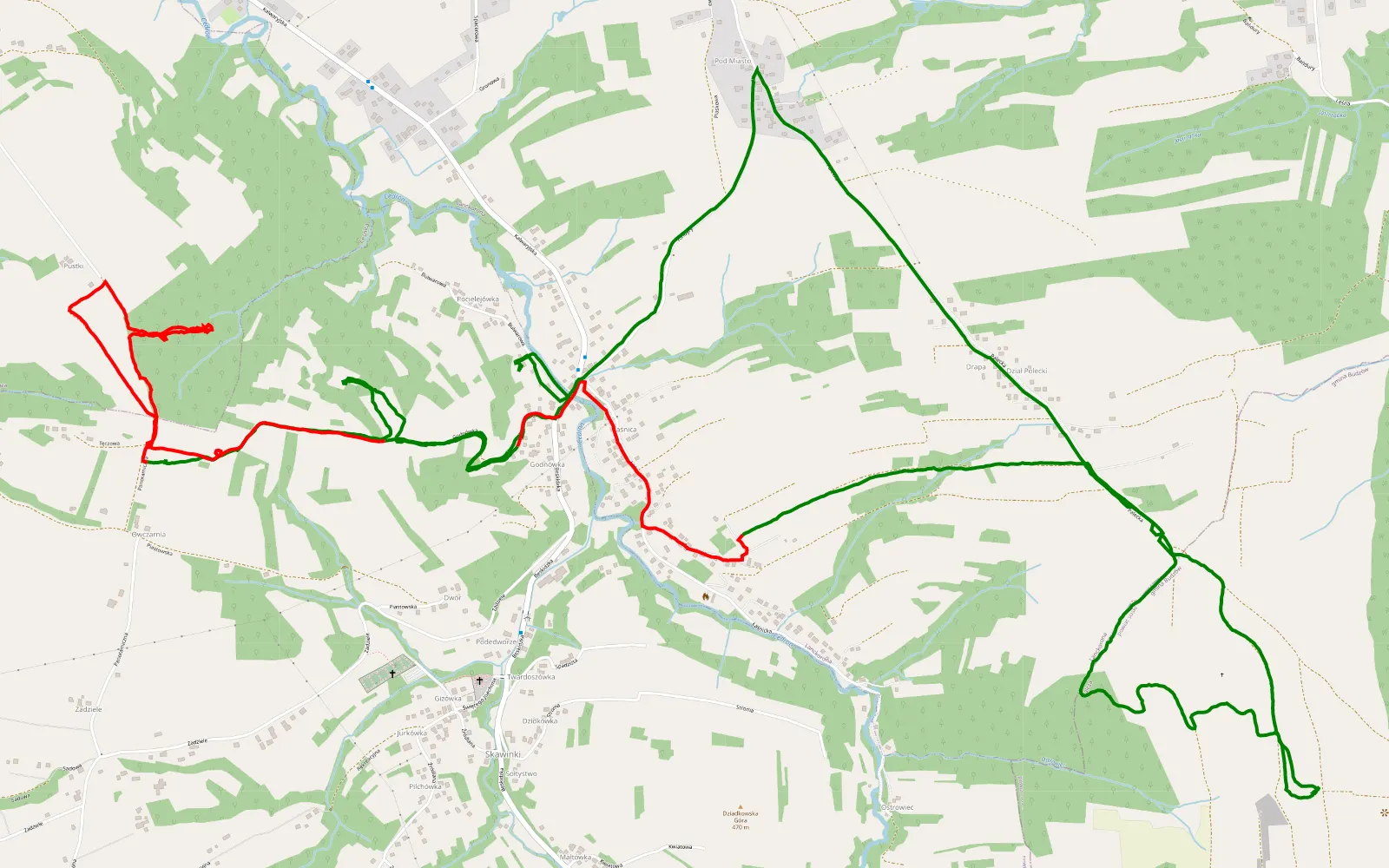 Mapa trasy Skawinki - 11.2 km trasy offroad, Powiat Wadowicki