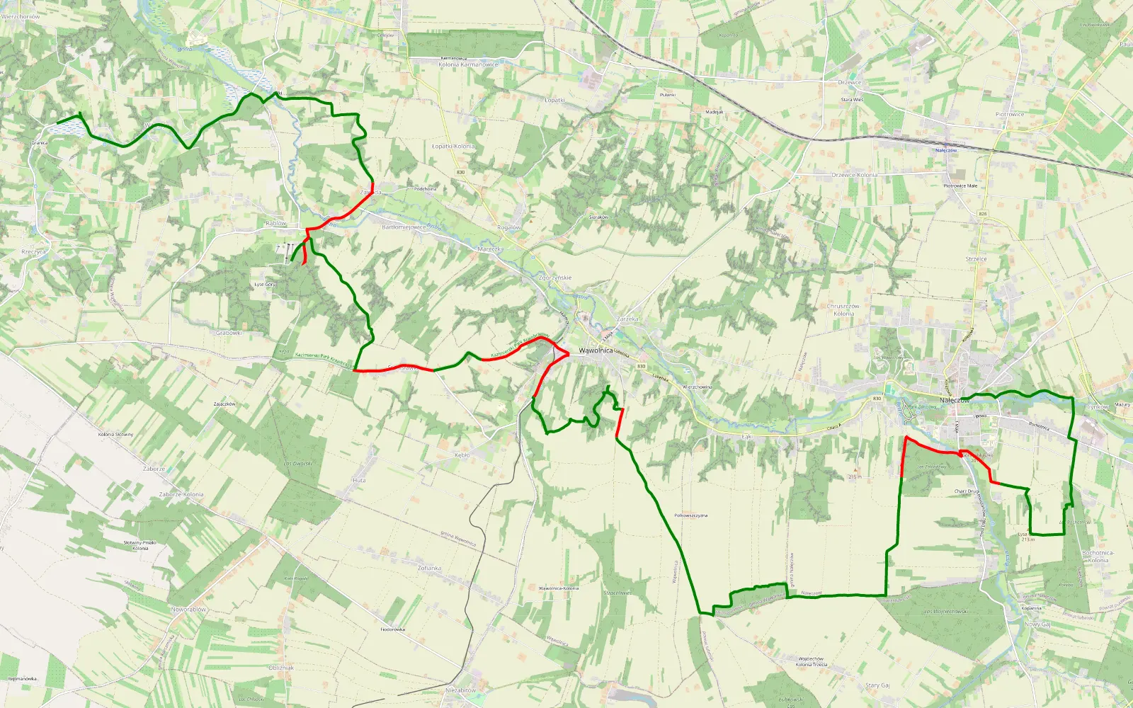 Mapa trasy Nałęczów - Witoszyn - 25.8 km trasy offroad, Powiat Puławski