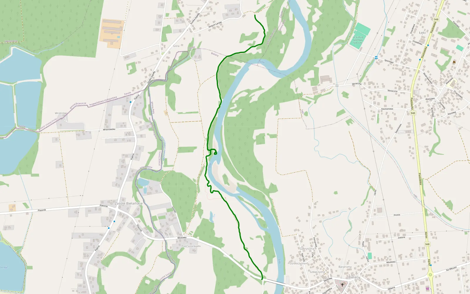 Mapa trasy Bielany - Łęki - 2.3 km trasy offroad, Powiat Oświęcimski