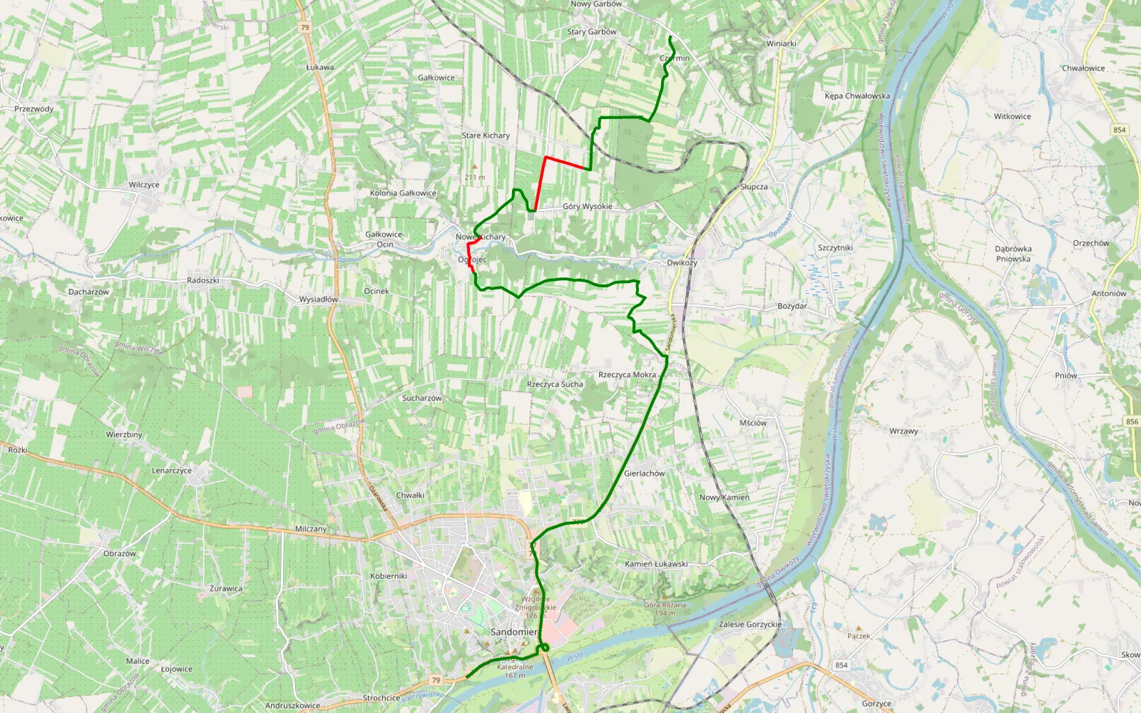 Map of Zawisełcze - Czermin - 10.2 km offroad trail, Sandomierz County