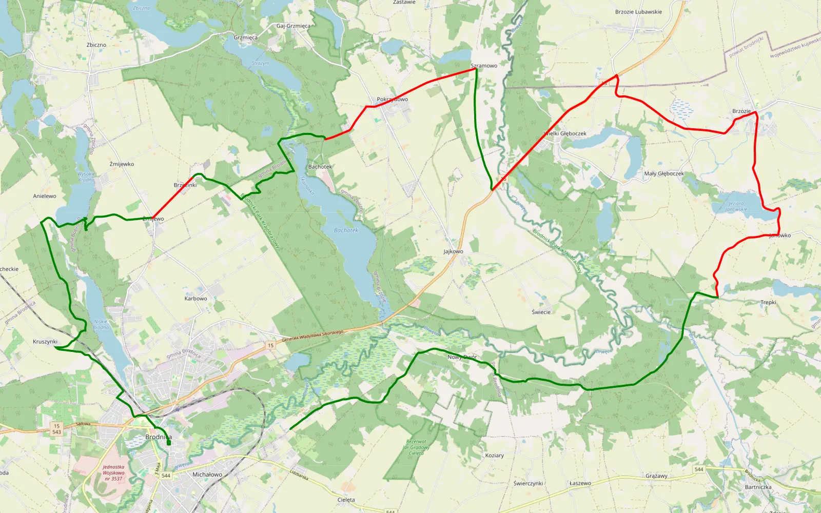 Map of Wybudowanie Michałowo - Brodnica - 46.7 km offroad trail, Brodnica County