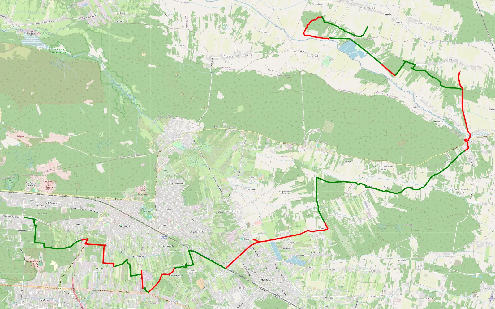 Mapa trasy Wesoła-Centrum - Wola Ręczajska - 39.5 km trasy offroad, Powiat Miński