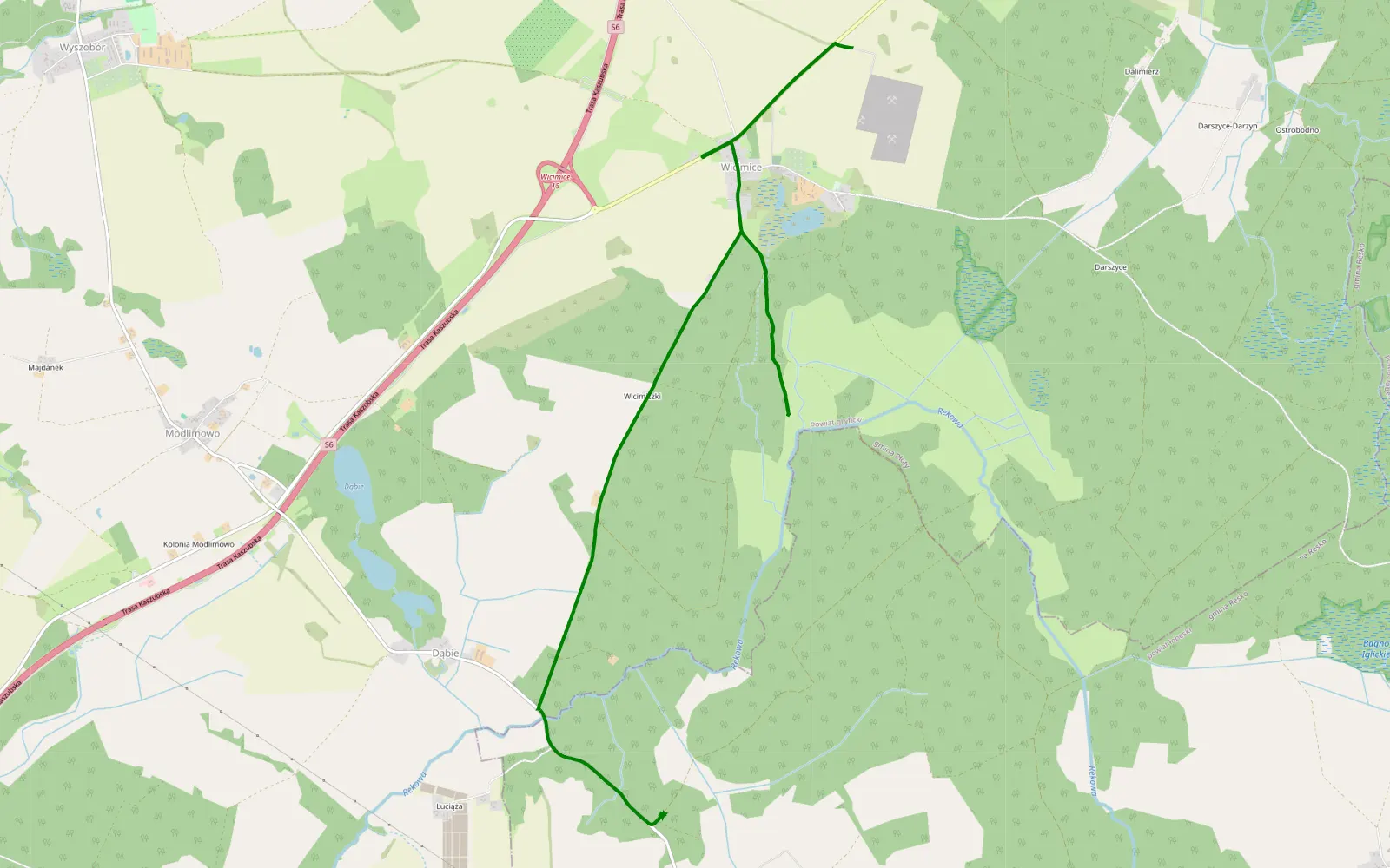 Mapa trasy Wicimice - Porąbka - 6.8 km trasy offroad, Powiat Gryficki