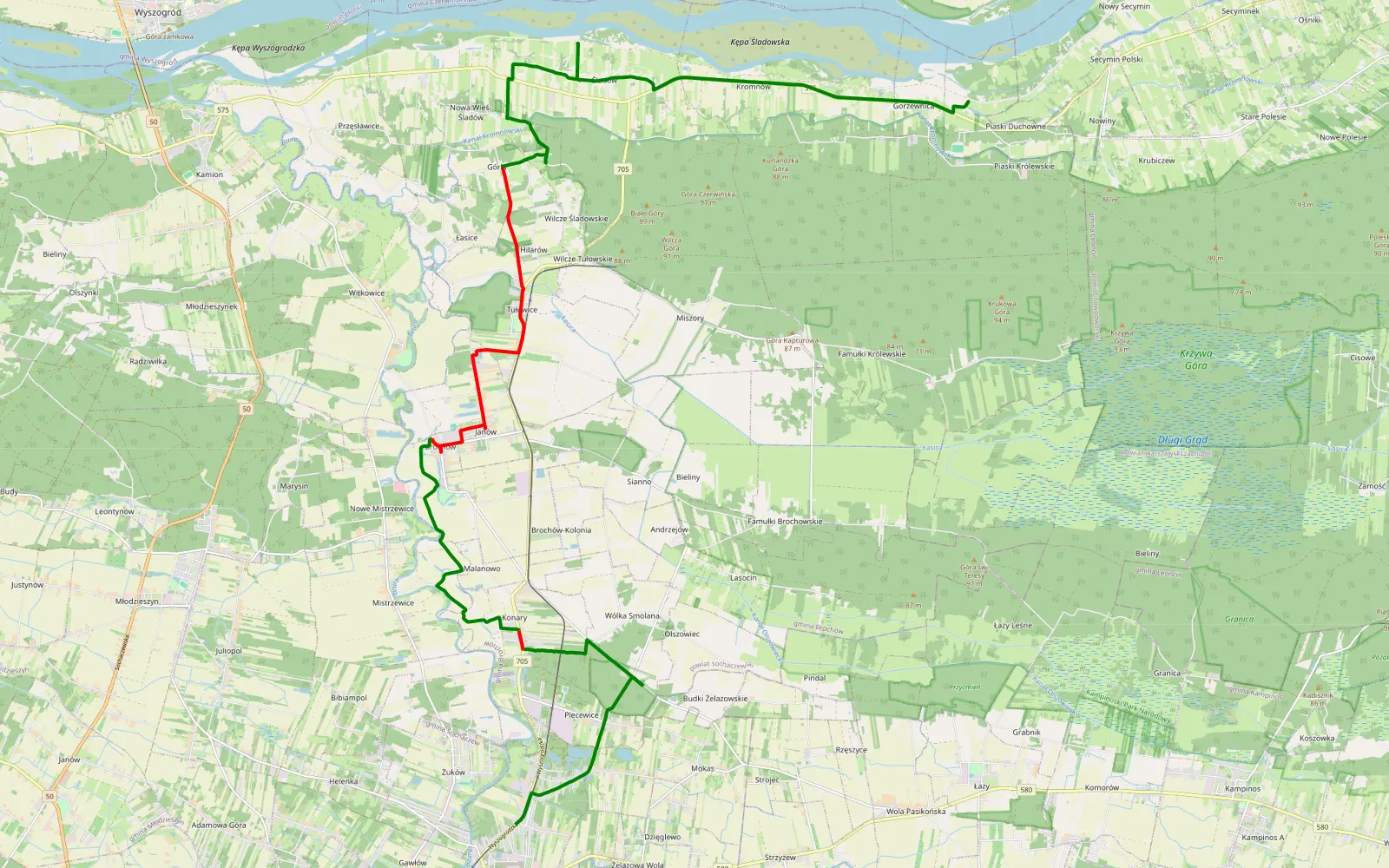 Map of Piaski Duchowne - Ostrzeszwo - 15.5 km offroad trail, Sochaczew County