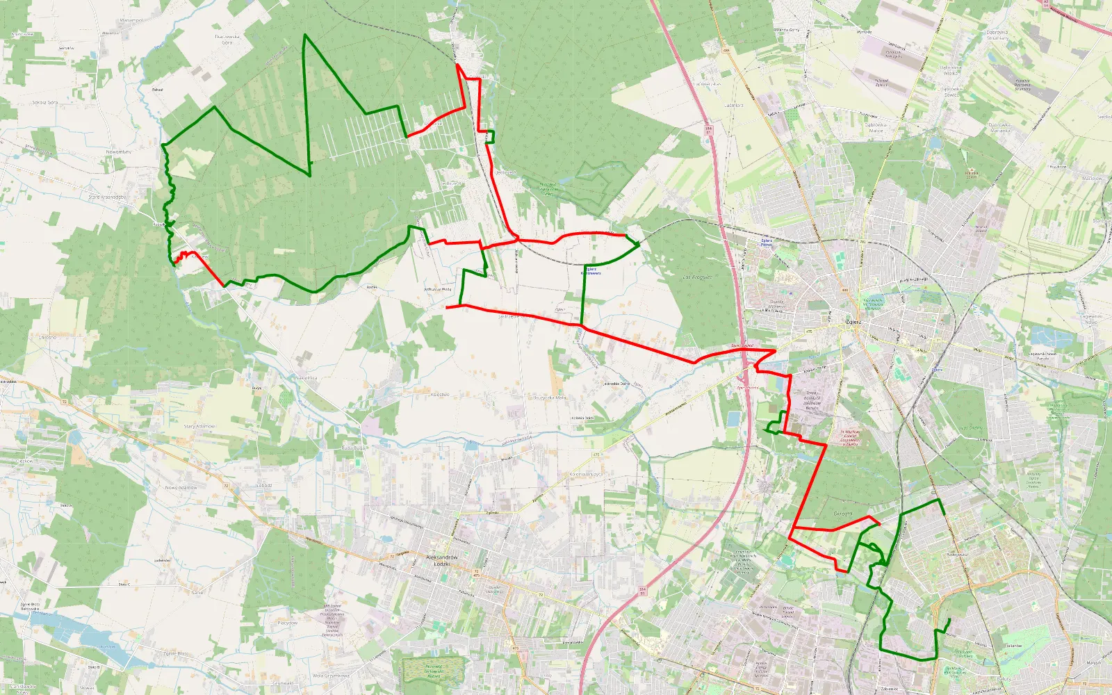 Map of Wokół komina - 56.7 km offroad trail, Zgierz County