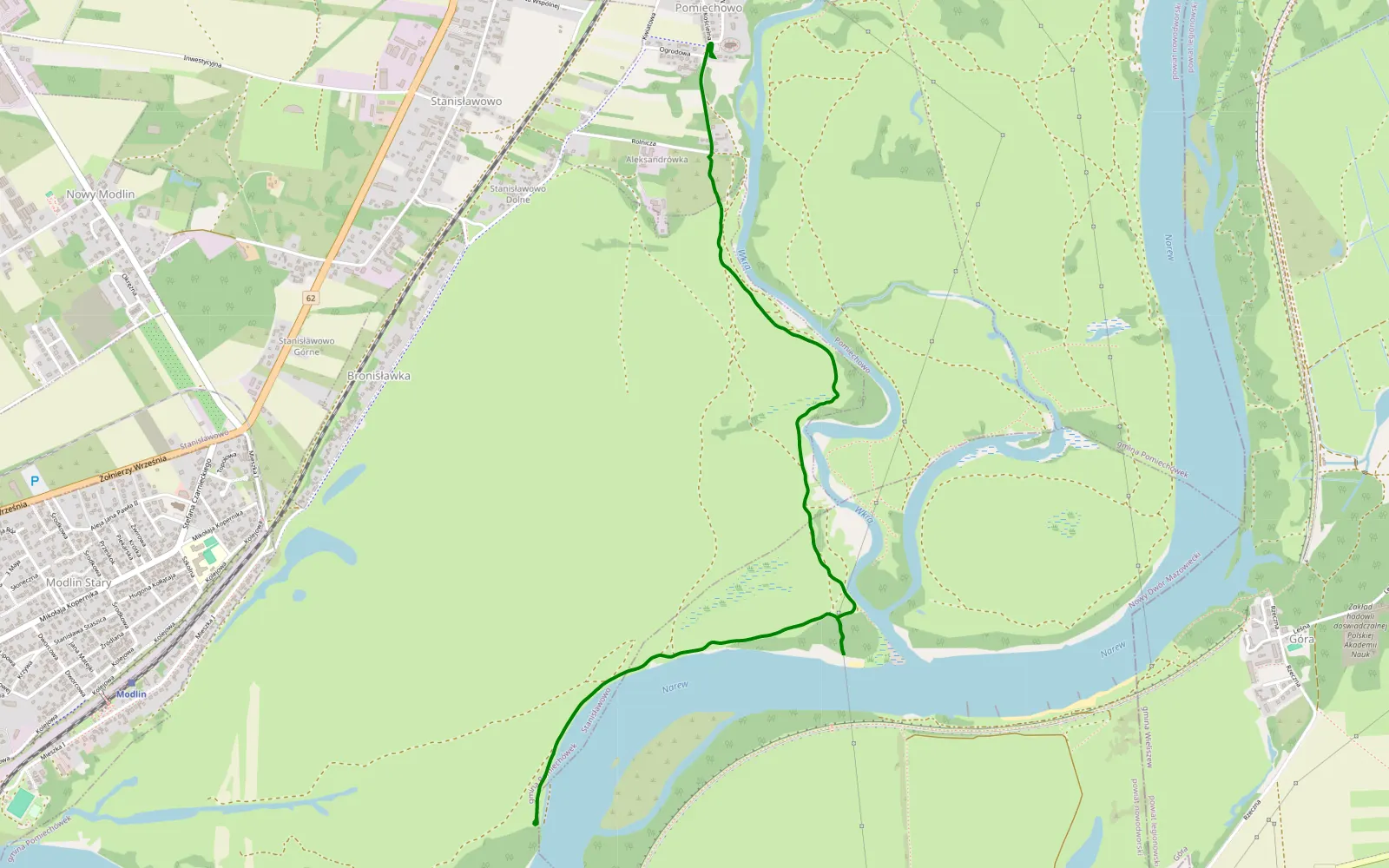 Mapa trasy Pomiechowo - Nowy Dwór Mazowiecki - 3.7 km trasy offroad, Powiat Nowodworski
