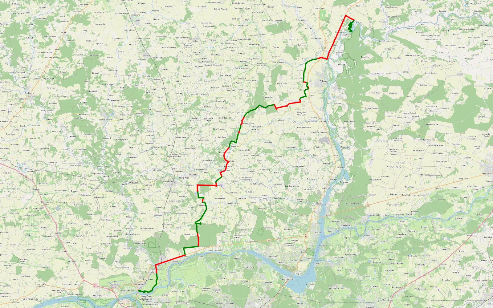 Map of Nowy Dwór Mazowiecki - Szygówek - 82.8 km offroad trail, Pułtusk County