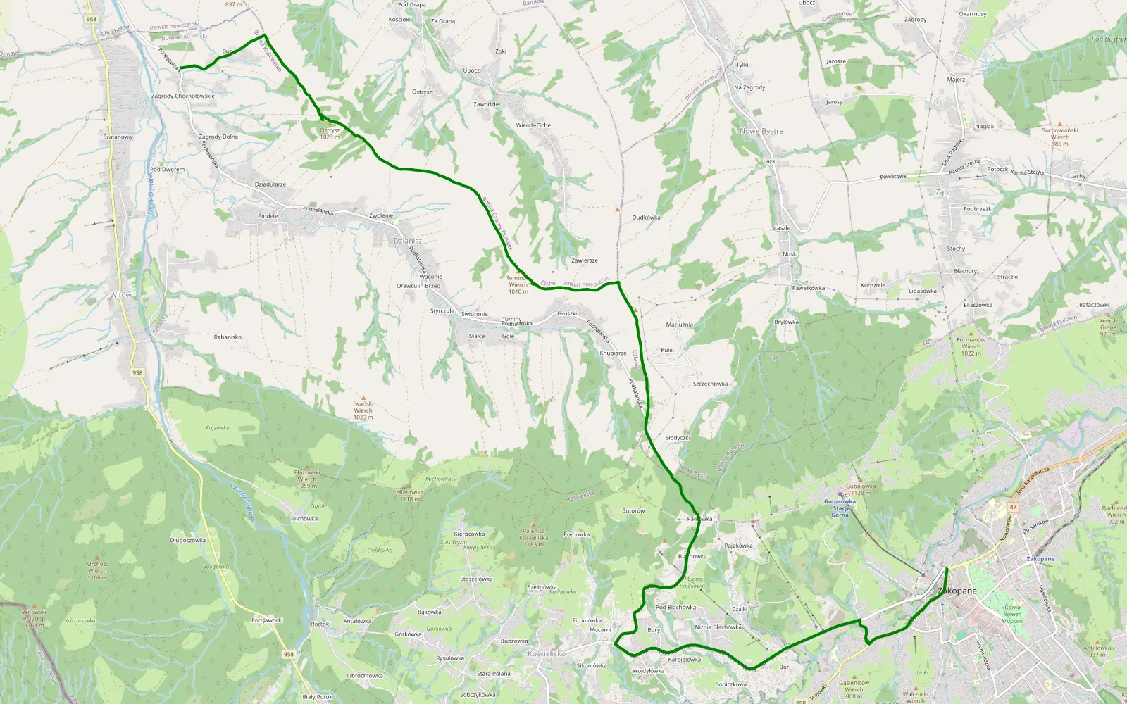 Map of Zakopane - Dzianisz - 5.2 km offroad trail, Tatra County