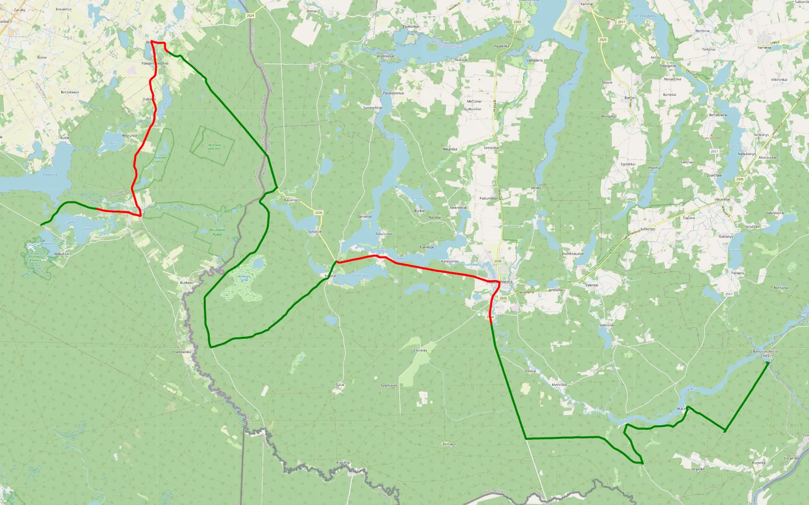 Mapa trasy Litewskie lasy - 56.9 km trasy offroad, Lazdijų rajono savivaldybė