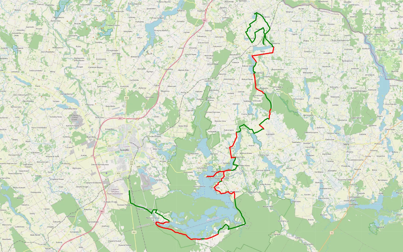 Mapa trasy track 38 - 61.9 km trasy offroad, Powiat Sejneński