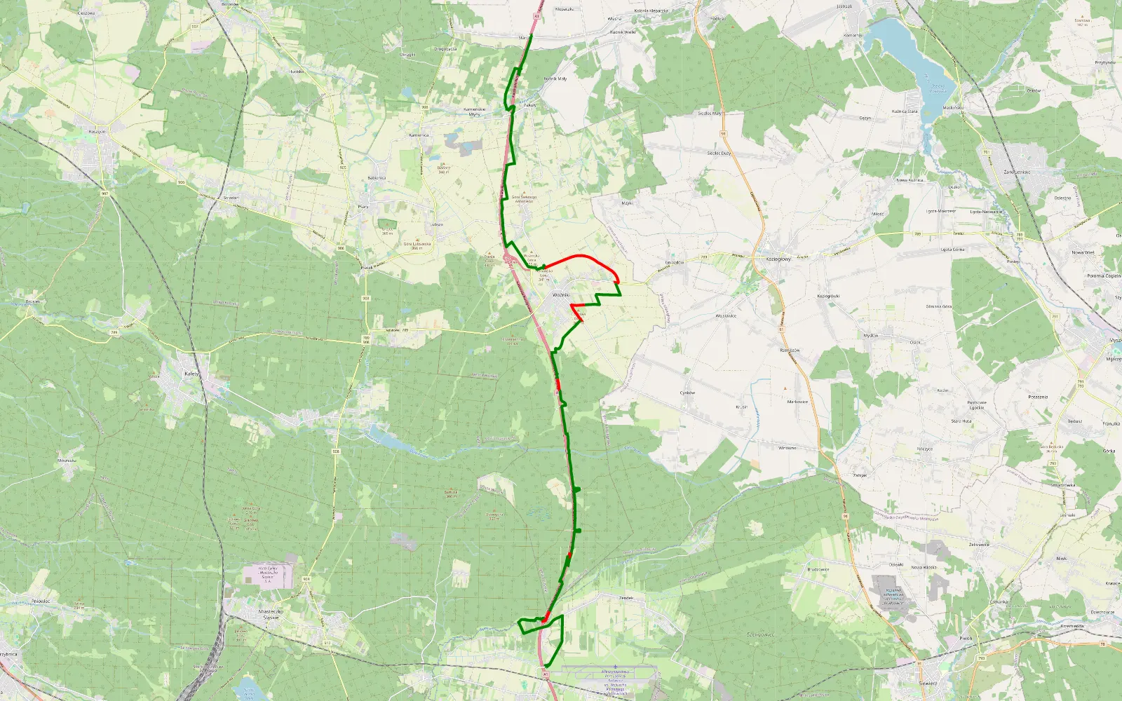 Mapa trasy Starcza - Ożarowice - 27.5 km trasy offroad, Powiat Lubliniecki