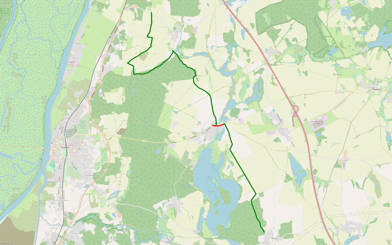 Map of Chwarstnica - Stare Brynki - 14.6 km offroad trail, Gryfino County