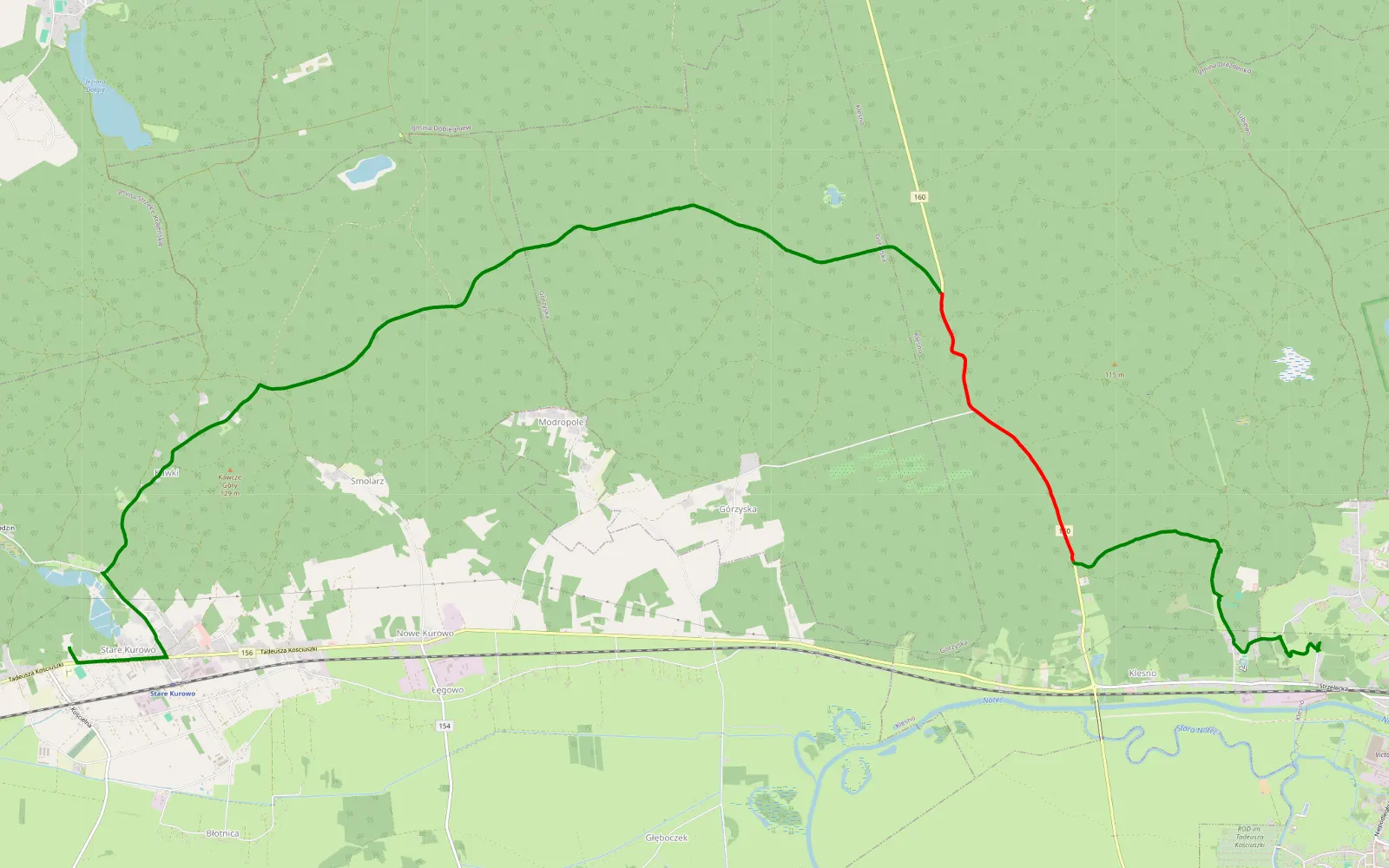Mapa trasy Kowr-strzelnica oficjalna - 13.9 km trasy offroad, Powiat Strzelecko-drezdenecki