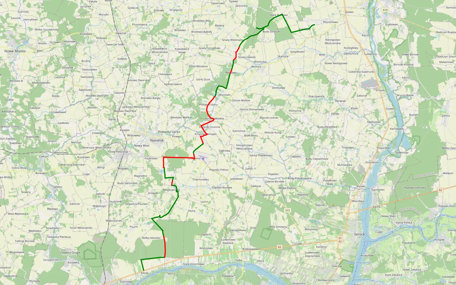 Map of Płocochowo - Kikoły - 35.9 km offroad trail, Nowy Dwór Mazowiecki County