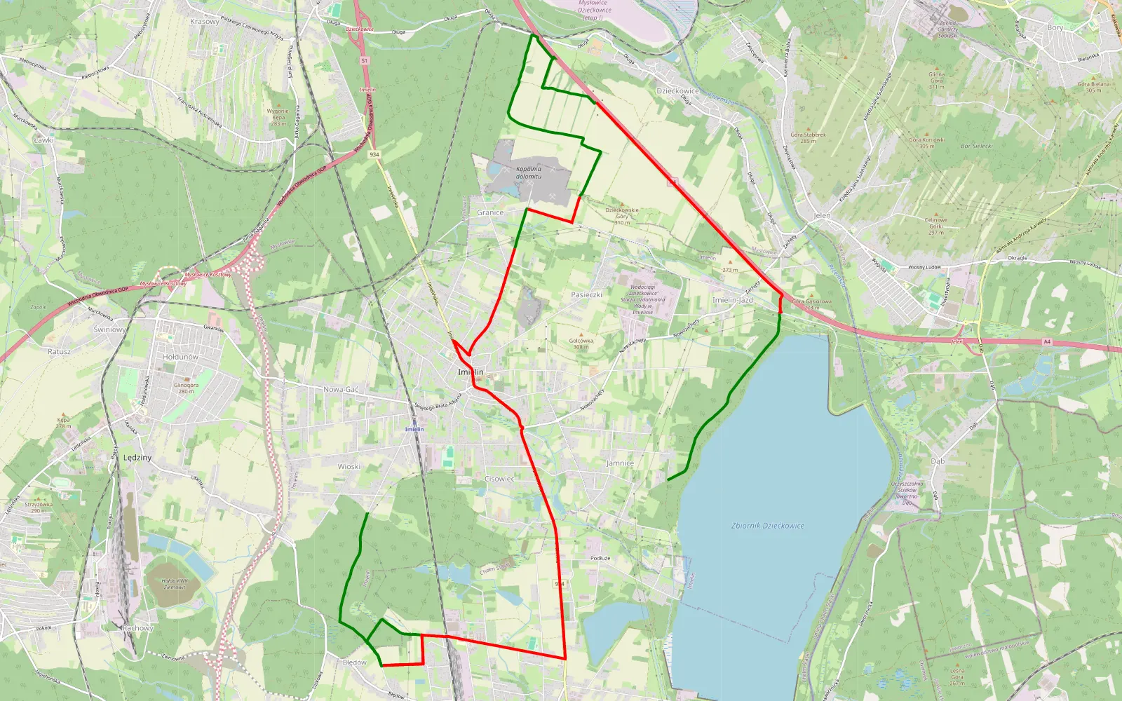 Mapa trasy Wioski - Jamnice - 23.5 km trasy offroad, Powiat Bieruńsko-lędziński