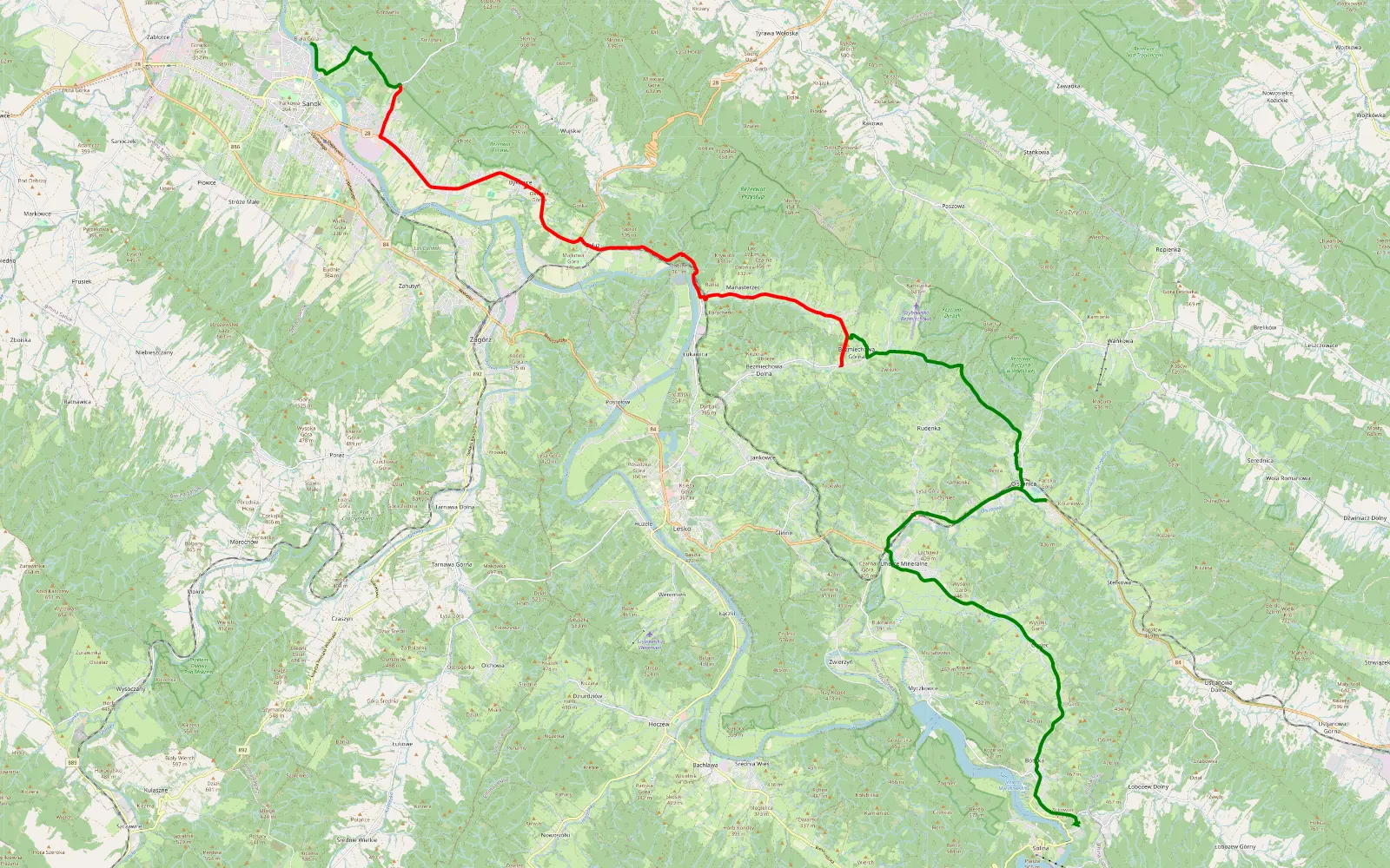 Map of Non 4*4 - 19.5 km offroad trail, Sanok County