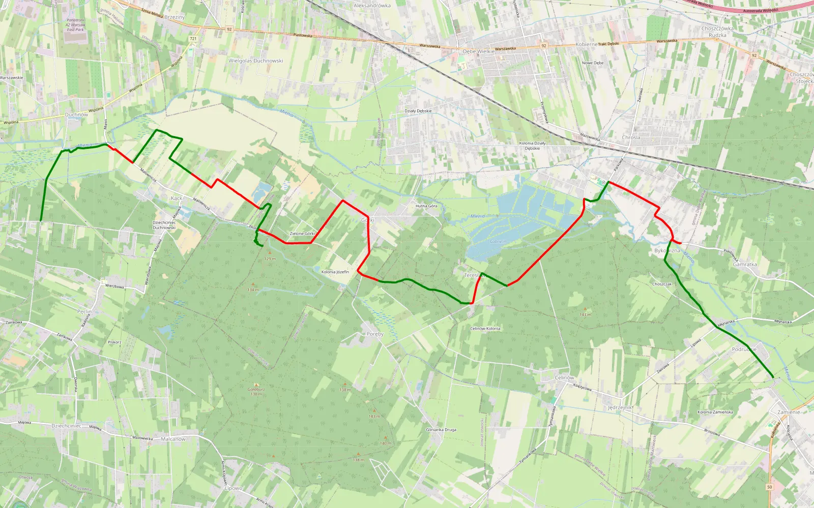 Mapa trasy Pęclin - Zamienie - 17.5 km trasy offroad, Powiat Miński