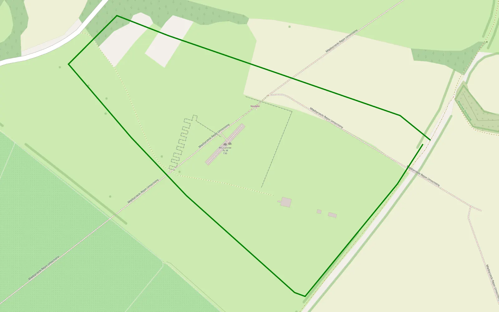 Mapa trasy SP2 730 Szlakiem Umocnień MRU III 2026 - Wikiloc - 1.4 km trasy offroad, Powiat Międzyrzecki