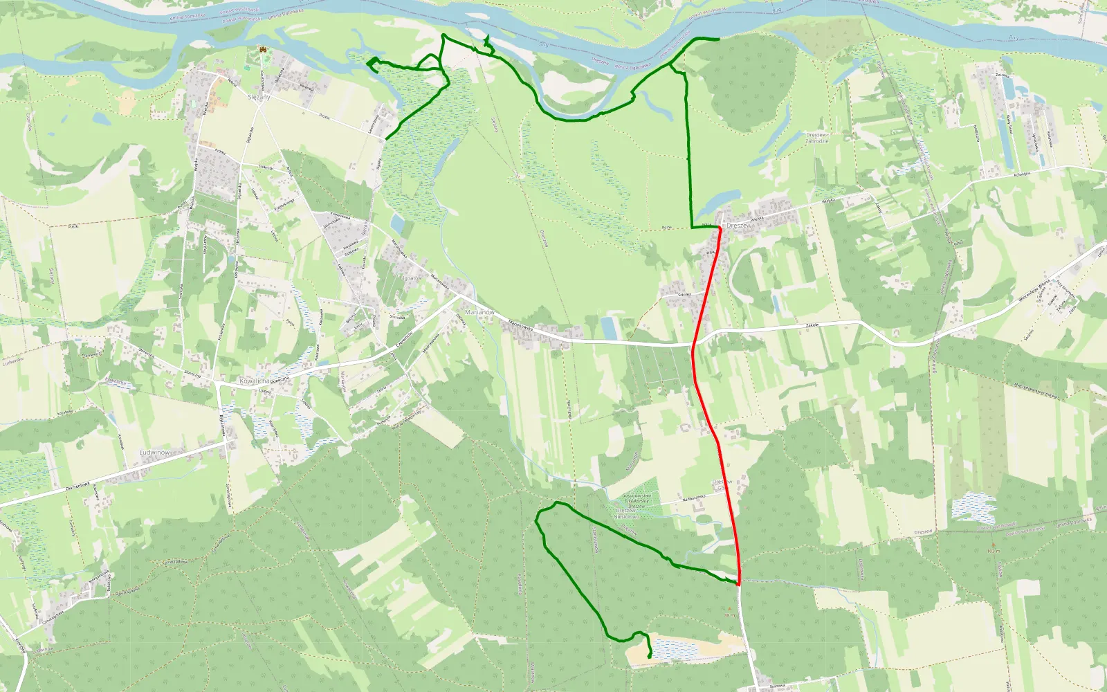 Mapa trasy Dąbrówka - Ślężany - 12.1 km trasy offroad, Powiat Wołomiński