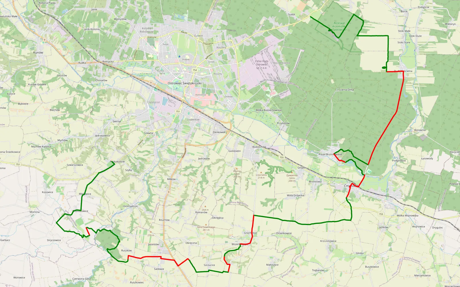 Map of Podszkodzie - Sudoł - 48.5 km offroad trail, Ostrowiec County