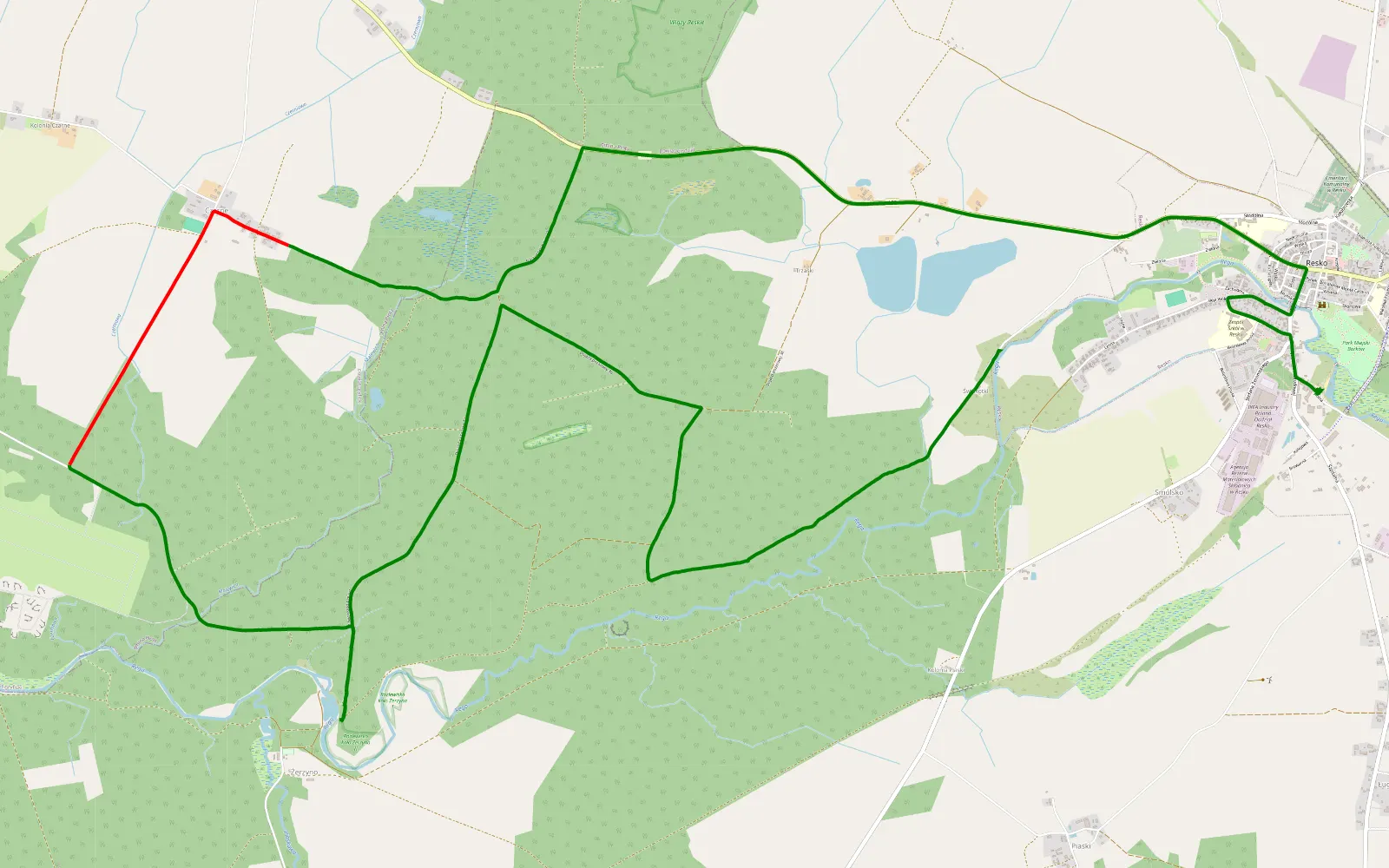 Mapa trasy Resko - 13.8 km trasy offroad, Powiat Łobeski