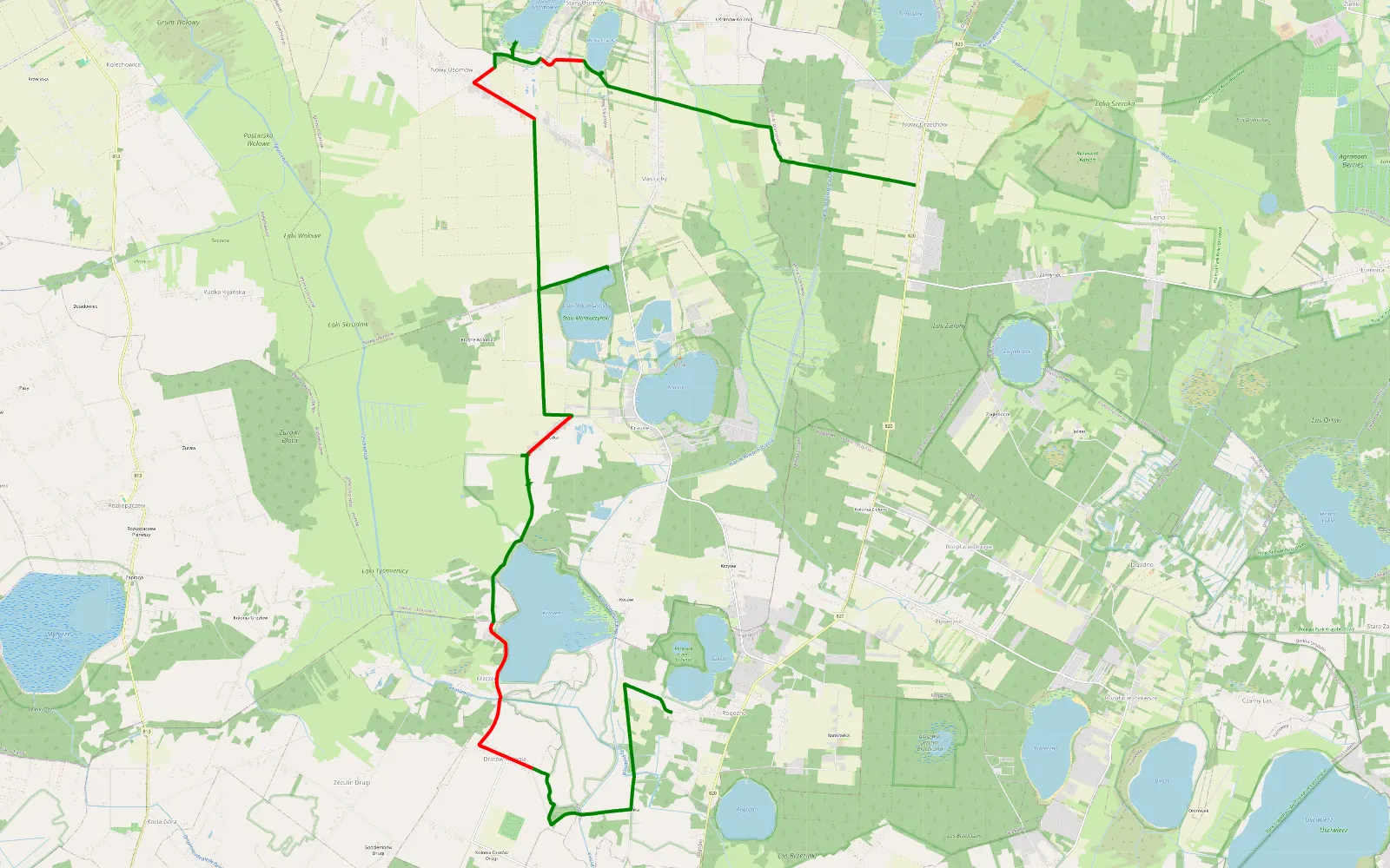 Mapa trasy Orzechów Nowy - Kolonia Rogoźno - 24.5 km trasy offroad, Powiat Lubartowski