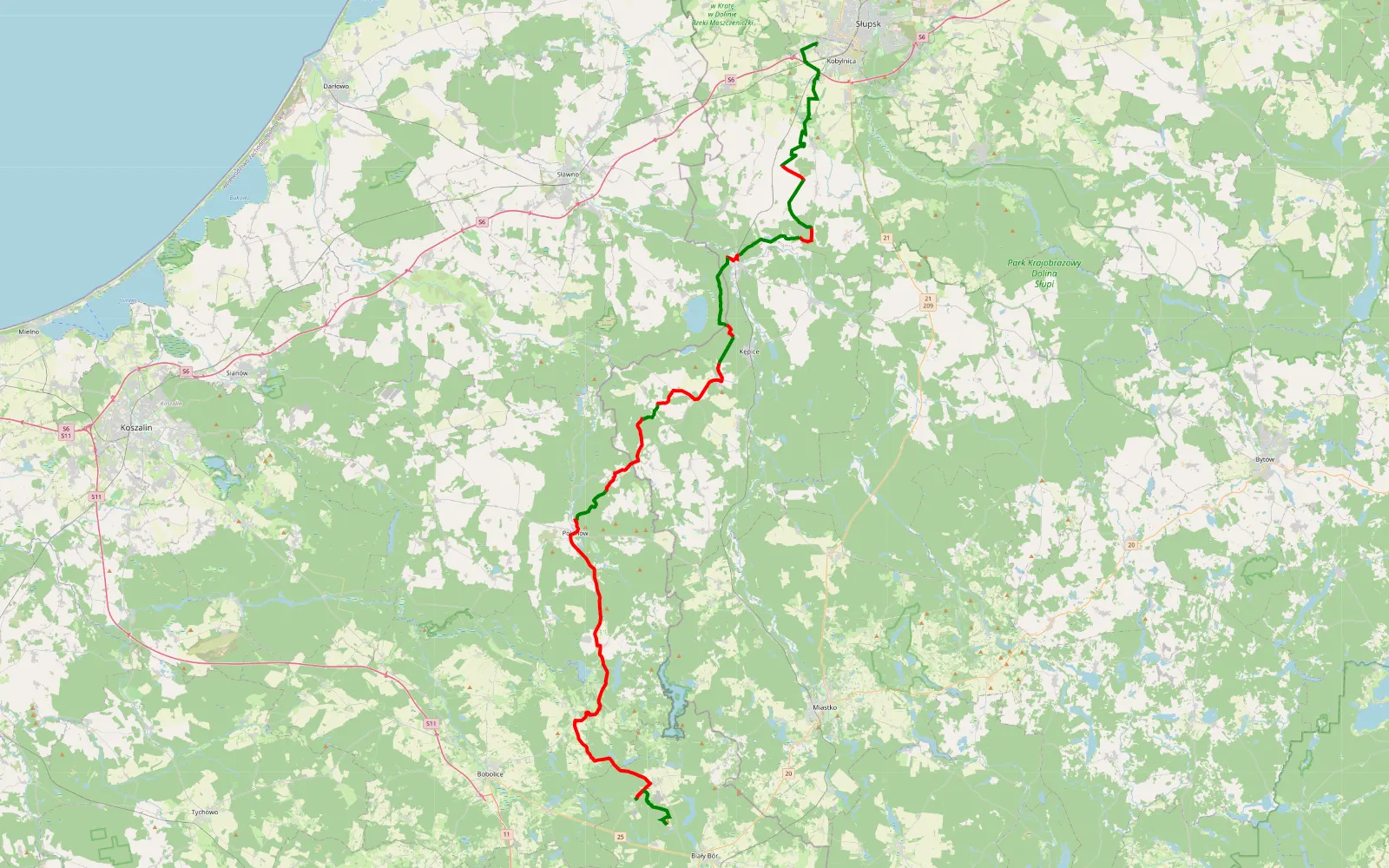 Mapa trasy Bolesławice - Sierakowo Słupskie - 90.8 km trasy offroad, Powiat Słupski