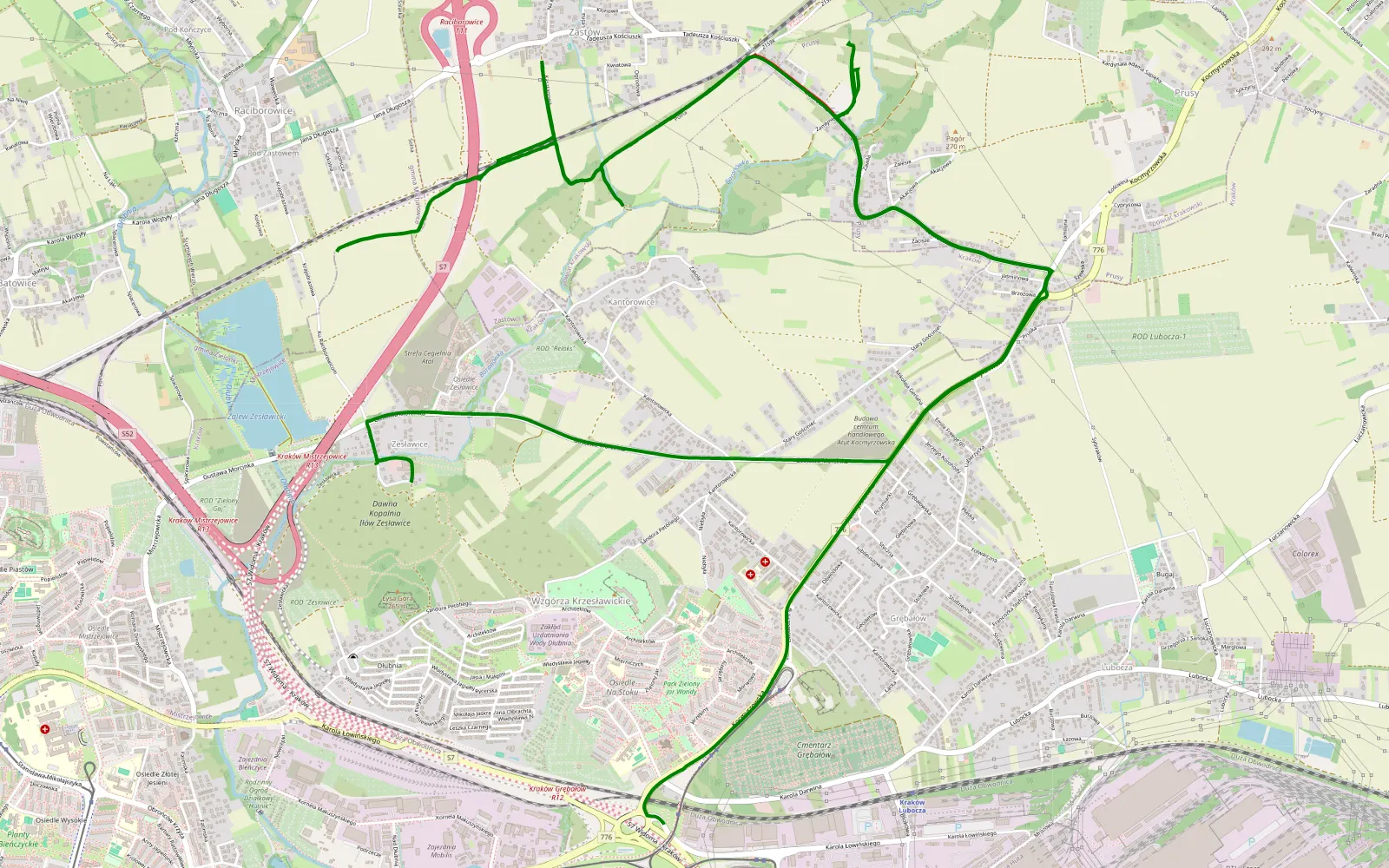 Map of Krzesławice - Dłubnia - 7.6 km offroad trail, Kraków County