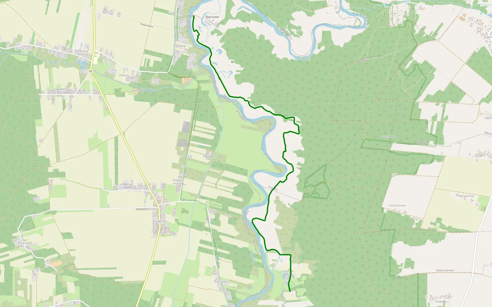 Map of Stobnica - Paskrzyn Placówka - 5.6 km offroad trail, Piotrków County
