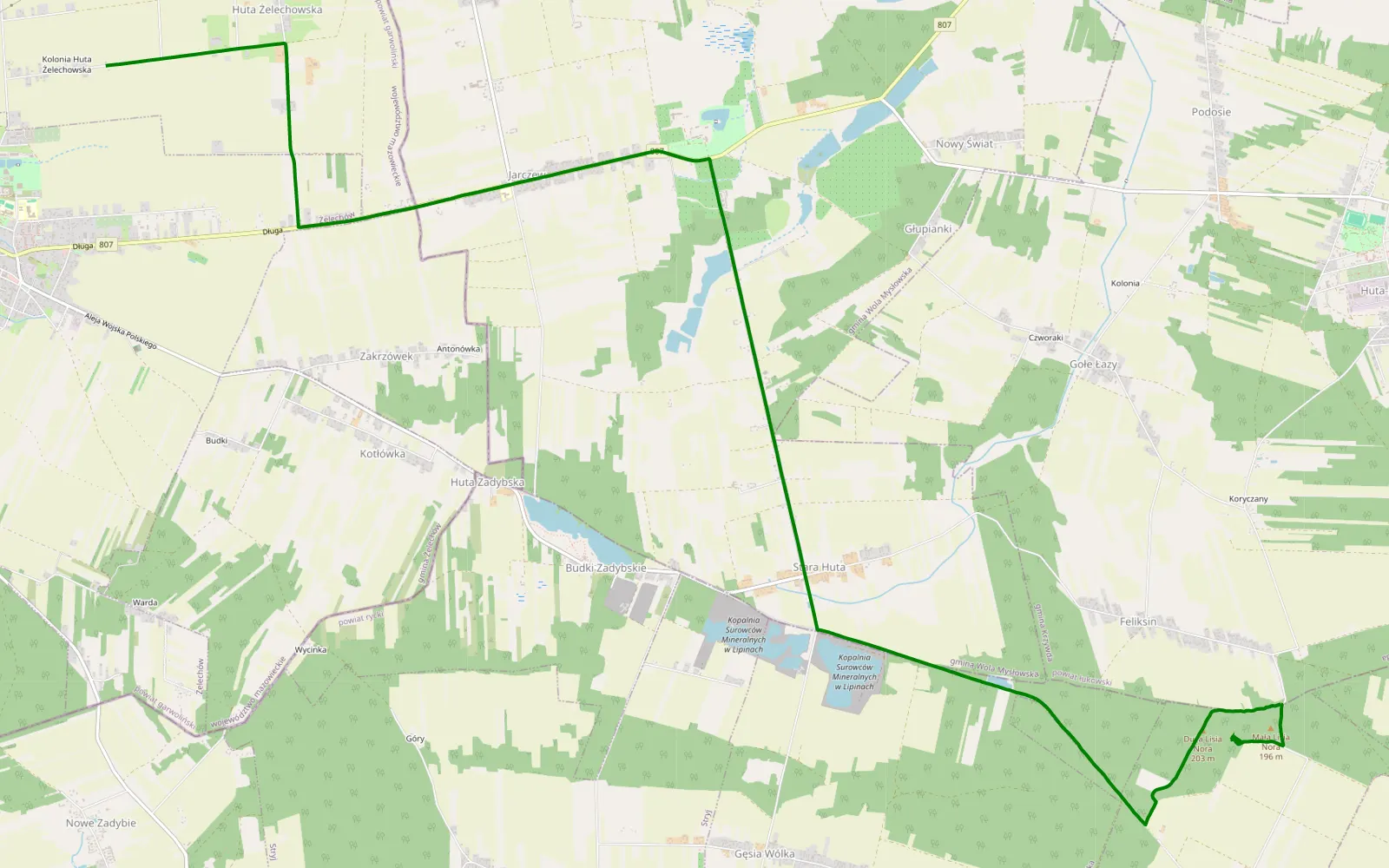 Map of Huta Żelechowska - Feliksin - 3.6 km offroad trail, Ryki County