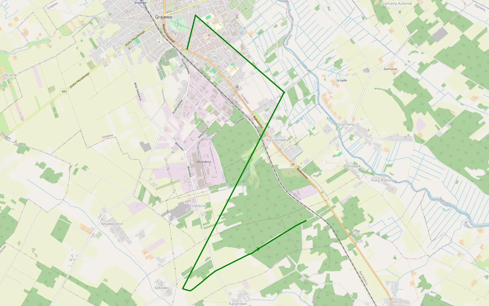 Map of Danówka - Grajewo - 1.7 km offroad trail, Grajewo County