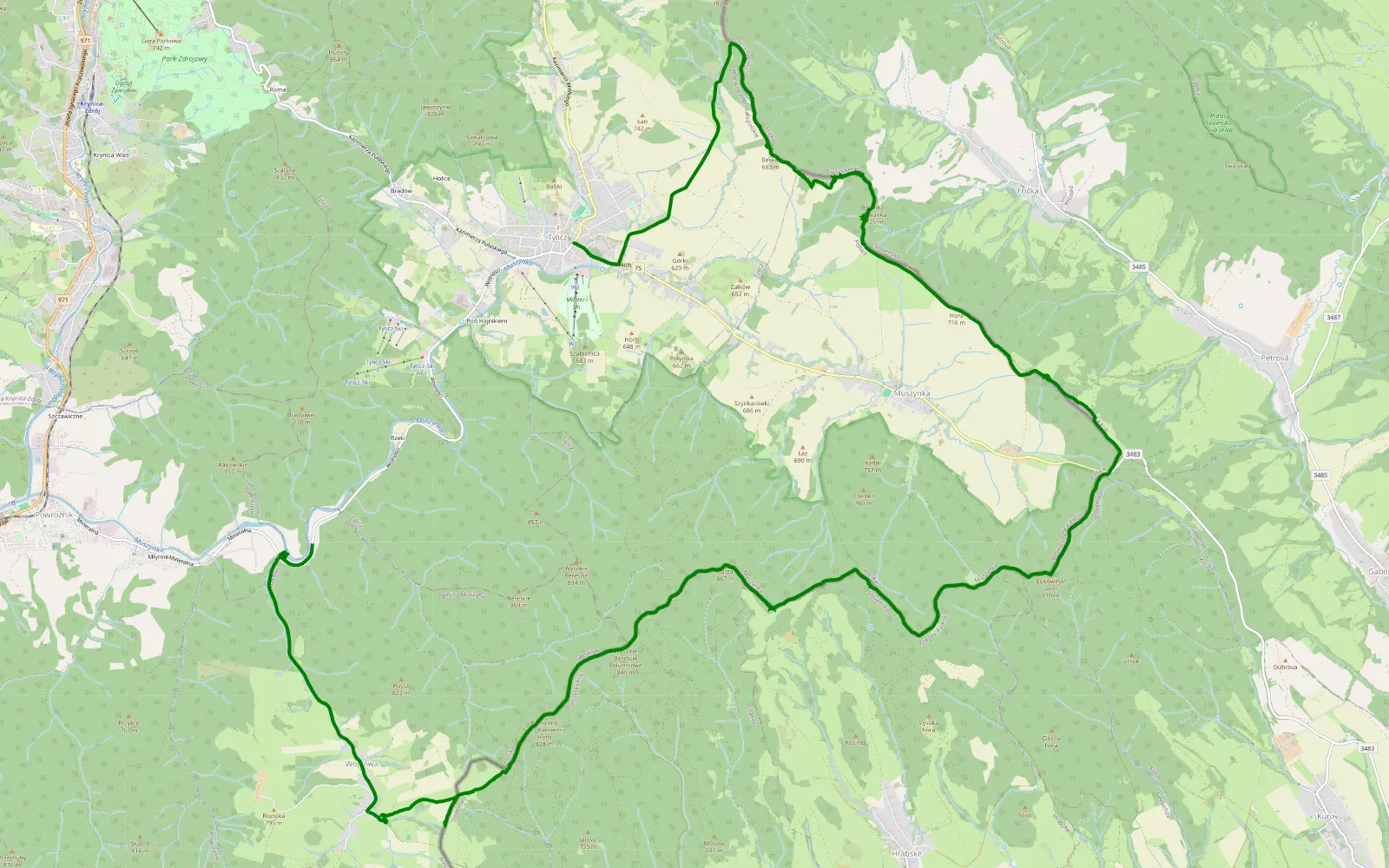 Map of Tylicz - Powrożnik - 22.6 km offroad trail, Nowy Sącz County