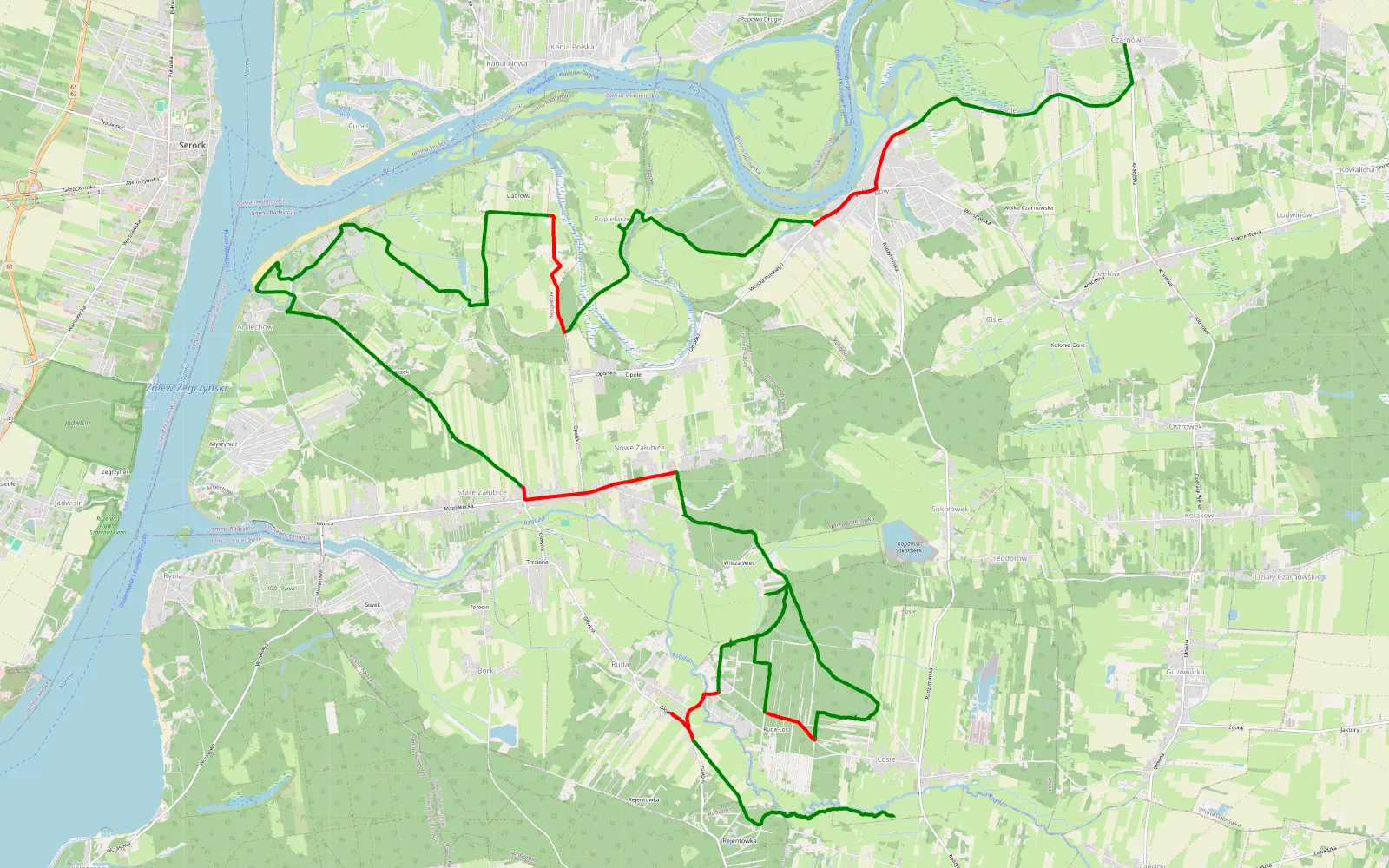 Mapa trasy Mokre Stare - Czarnów - 32.6 km trasy offroad, Powiat Wołomiński