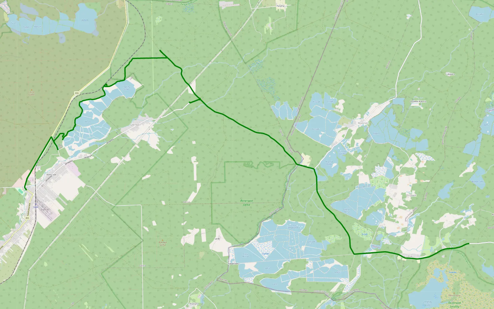 Map of Krasonie - Lipa - 5.3 km offroad trail, Stalowa Wola County