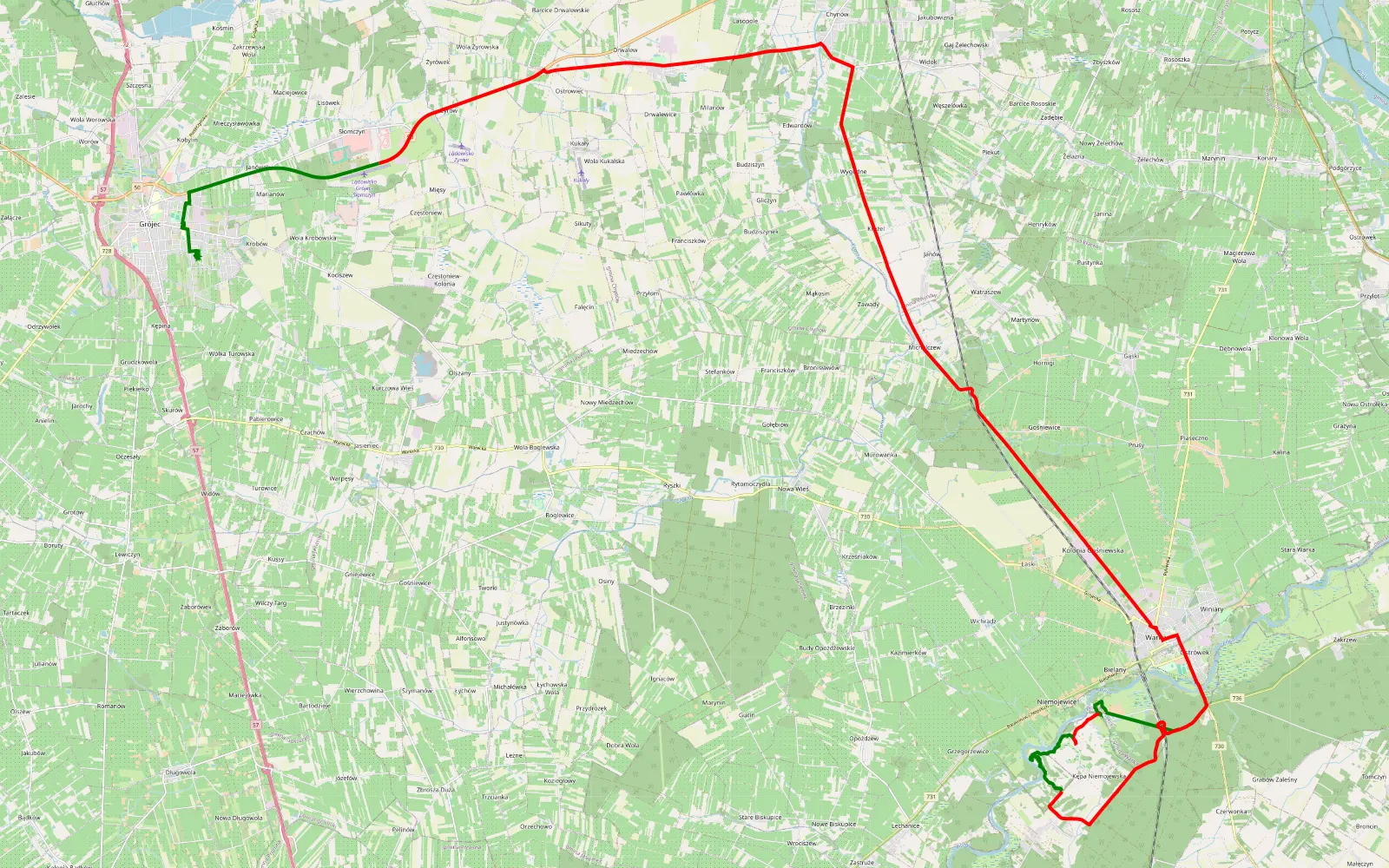 Map of Warka - 40.2 km offroad trail, Grójec County