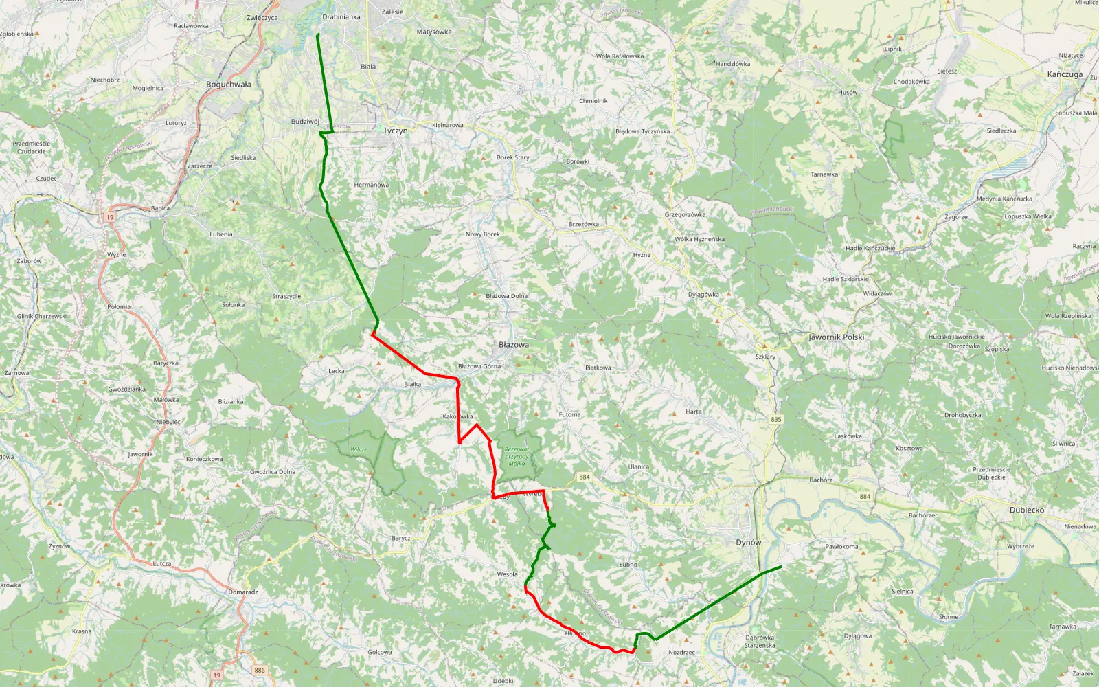 Map of Zagrody - Bartkówka - 26 km offroad trail, Rzeszów County