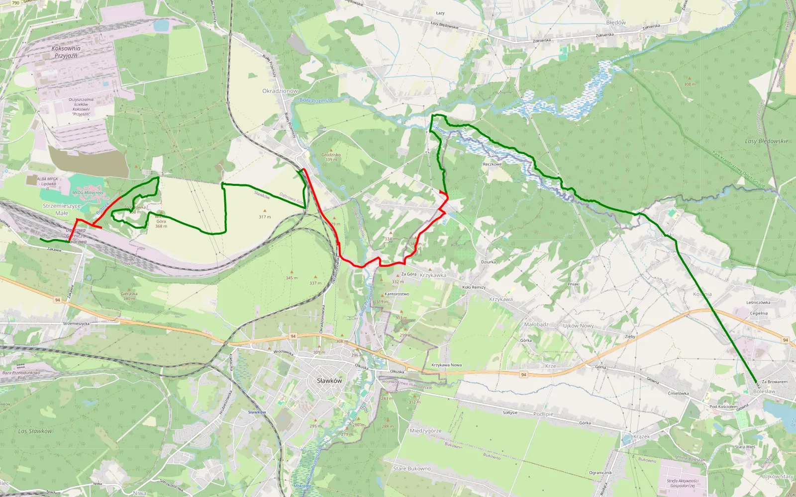 Mapa trasy Strzemieszyce - Bukowno - 18.2 km trasy offroad, Dąbrowa Górnicza