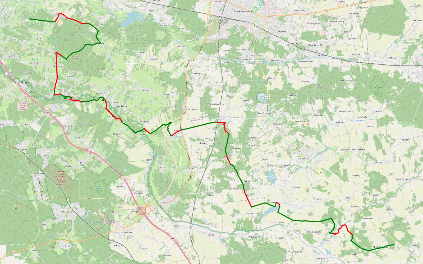 Map of Budy Wielgoleskie - Pęclin - 47.2 km offroad trail, Otwock County