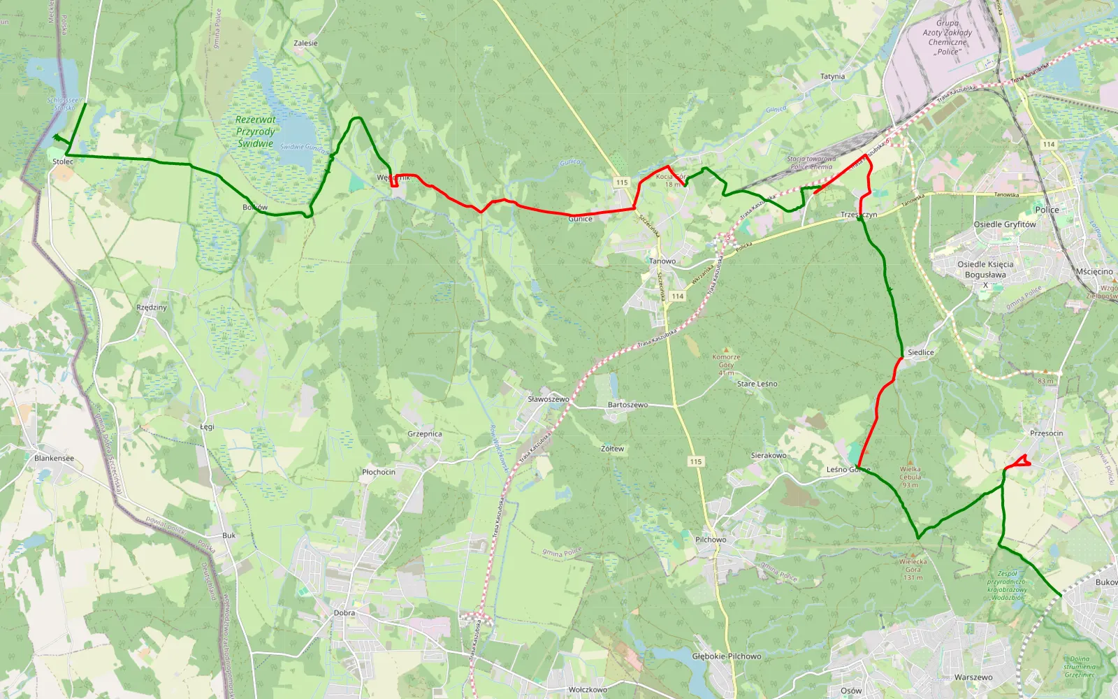 Mapa trasy Bukowo - Stolec - 32.2 km trasy offroad, Powiat Policki