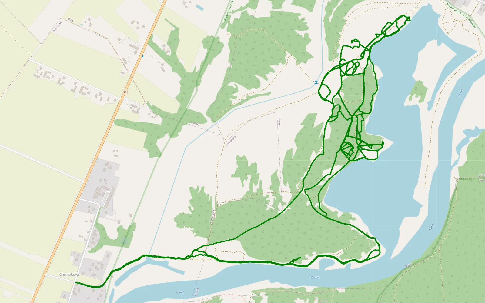 Map of Gnojno - Chmielewo - 17.9 km offroad trail, Pułtusk County