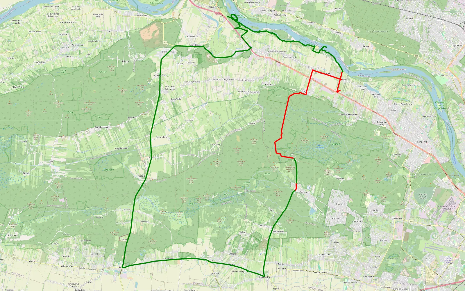 Mapa trasy Wisła 2 - 36.4 km trasy offroad, Powiat Nowodworski