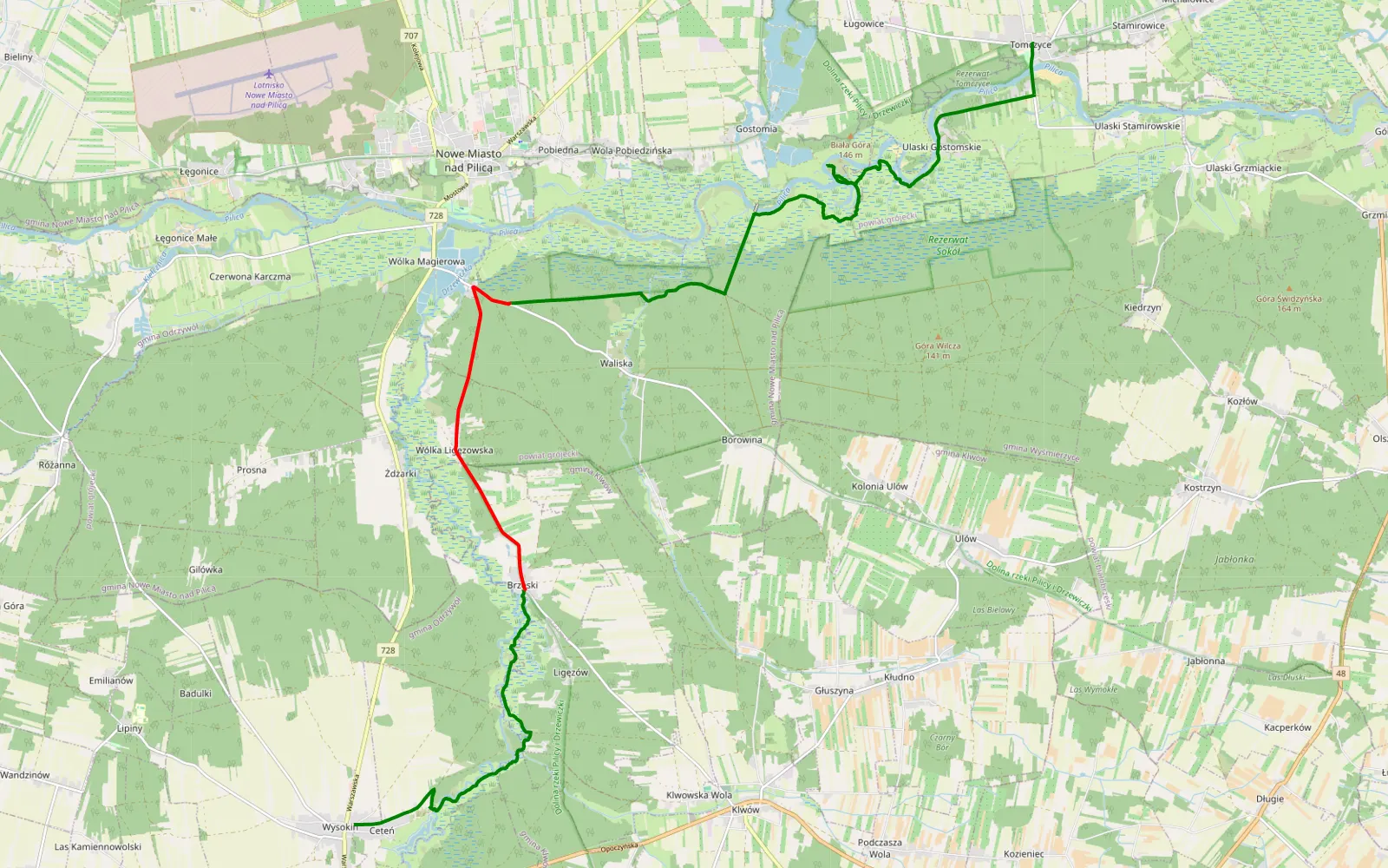 Map of Ceteń - Tomczyce - 22.5 km offroad trail, Grójec County
