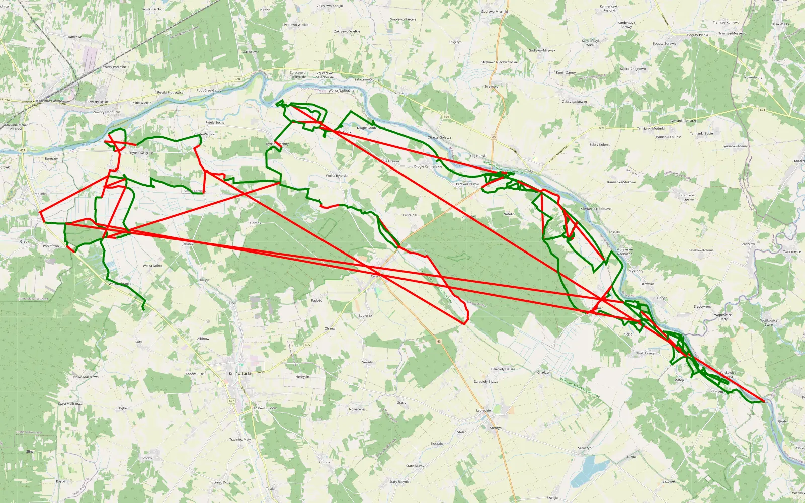 Mapa trasy Offroad Siedlce - 247.1 km trasy offroad, Powiat Sokołowski