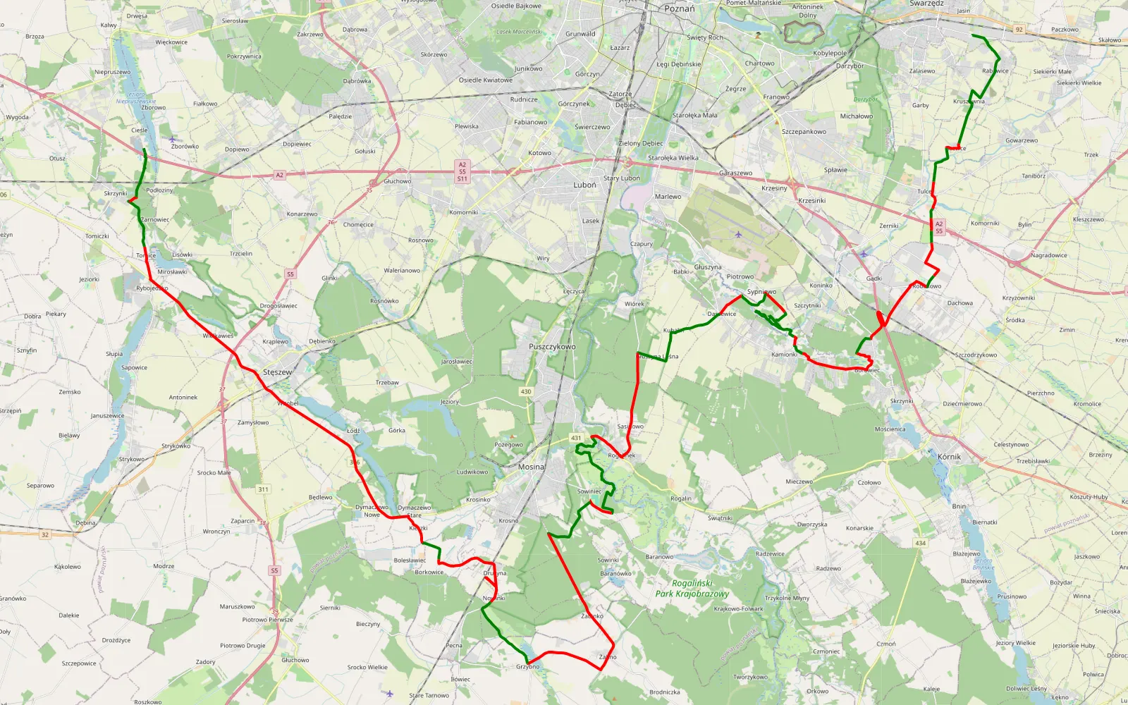 Mapa trasy Rabowice - Cieśle by Miki - 88 km trasy offroad, Powiat Poznański