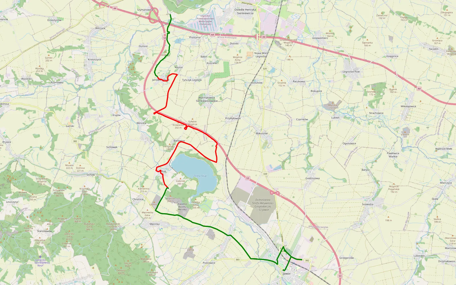 Map of Jawor legnica - 18.9 km offroad trail, Legnica County