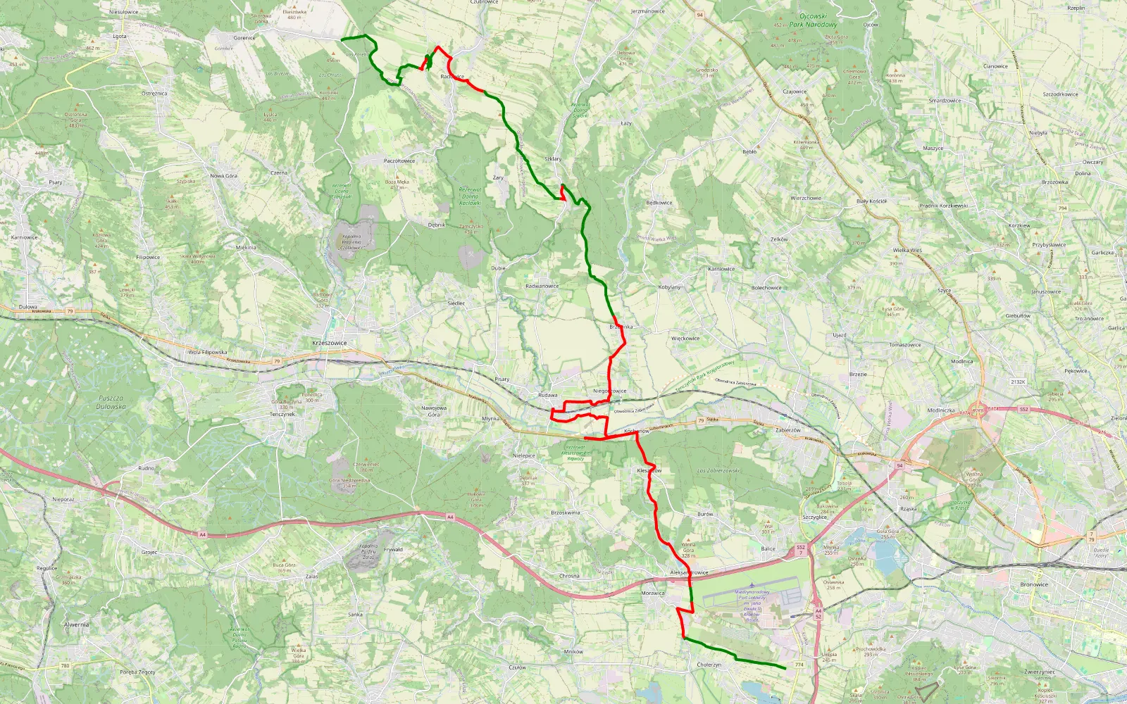 Map of Budzyń - Gorenice - 34.8 km offroad trail, Kraków County