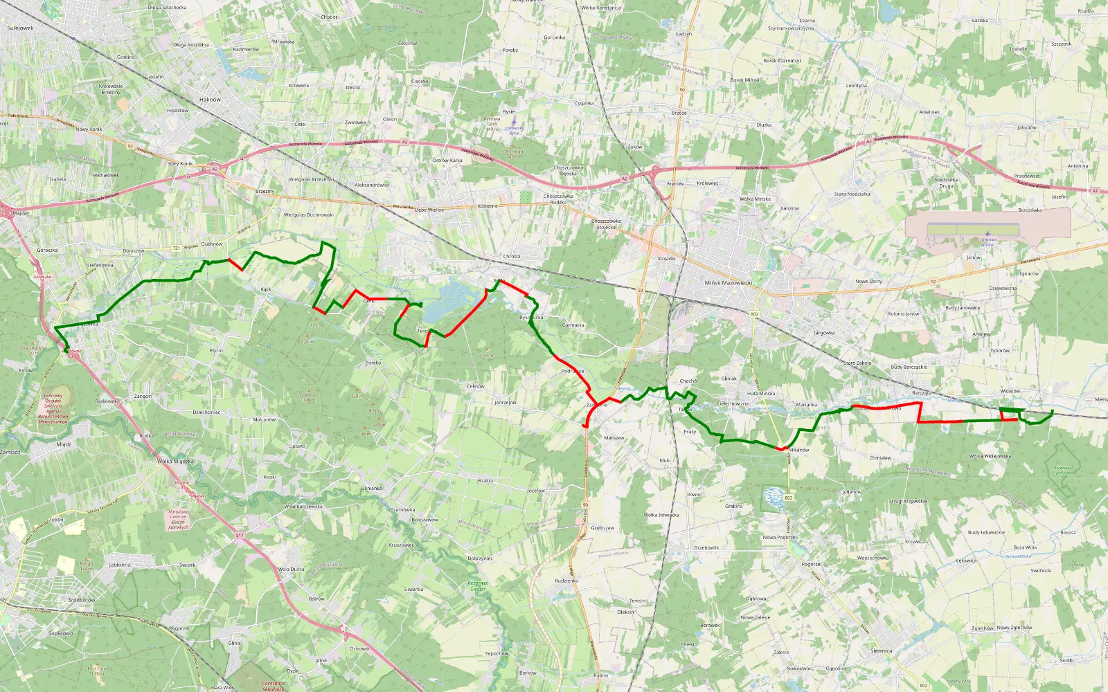 Map of Wiązowna - Mienia - 44.1 km offroad trail, Mińsk County