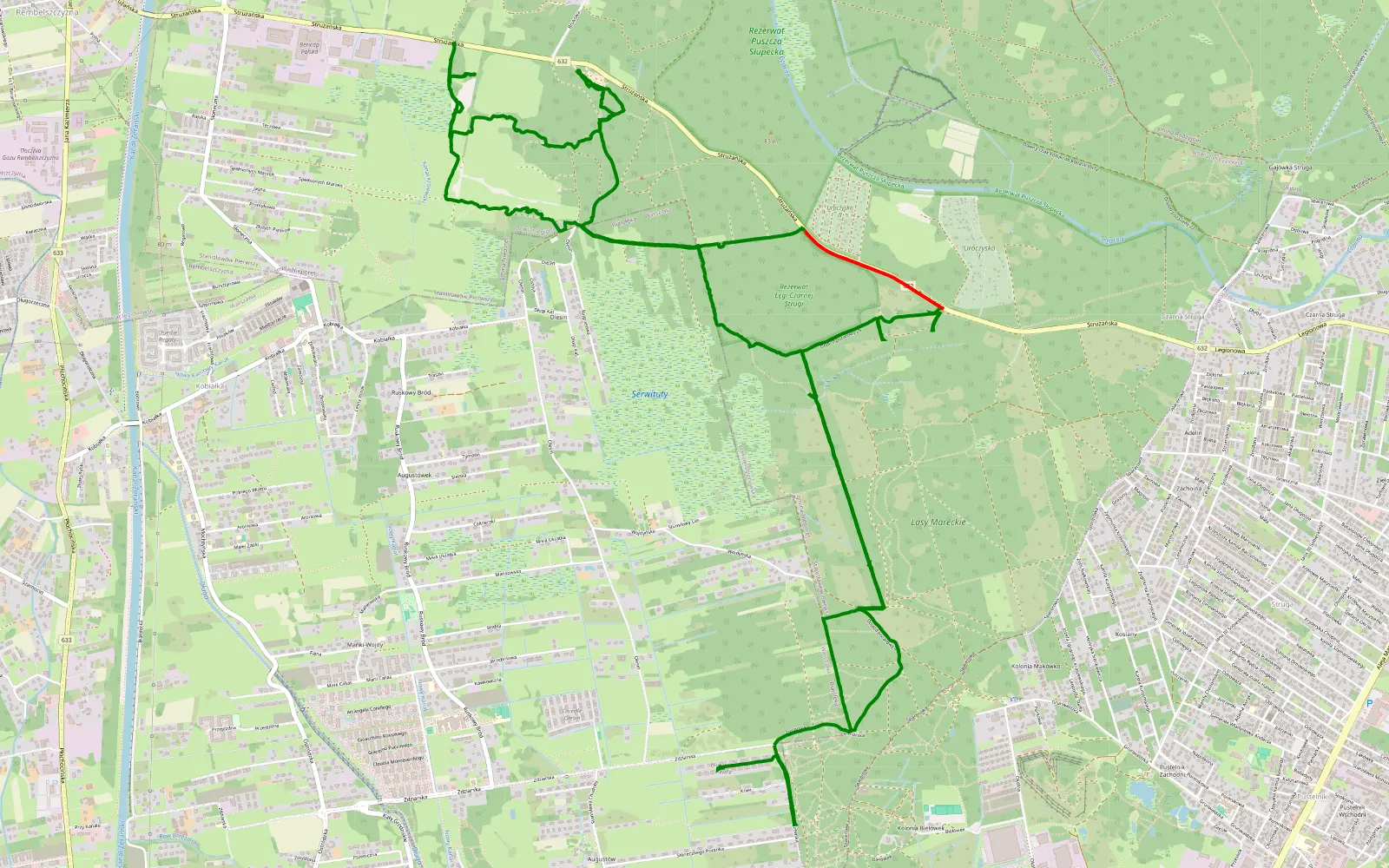 Mapa trasy Augustów - 15 km trasy offroad, Powiat Legionowski