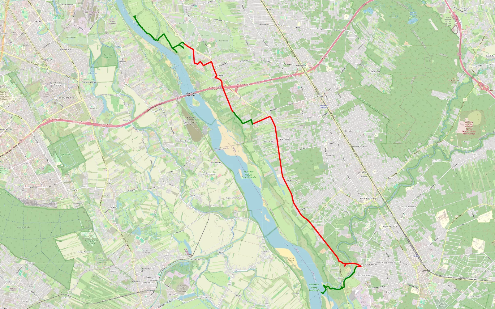 Mapa trasy Kuligów - Świdry Wielkie - 18.9 km trasy offroad, Powiat Otwocki