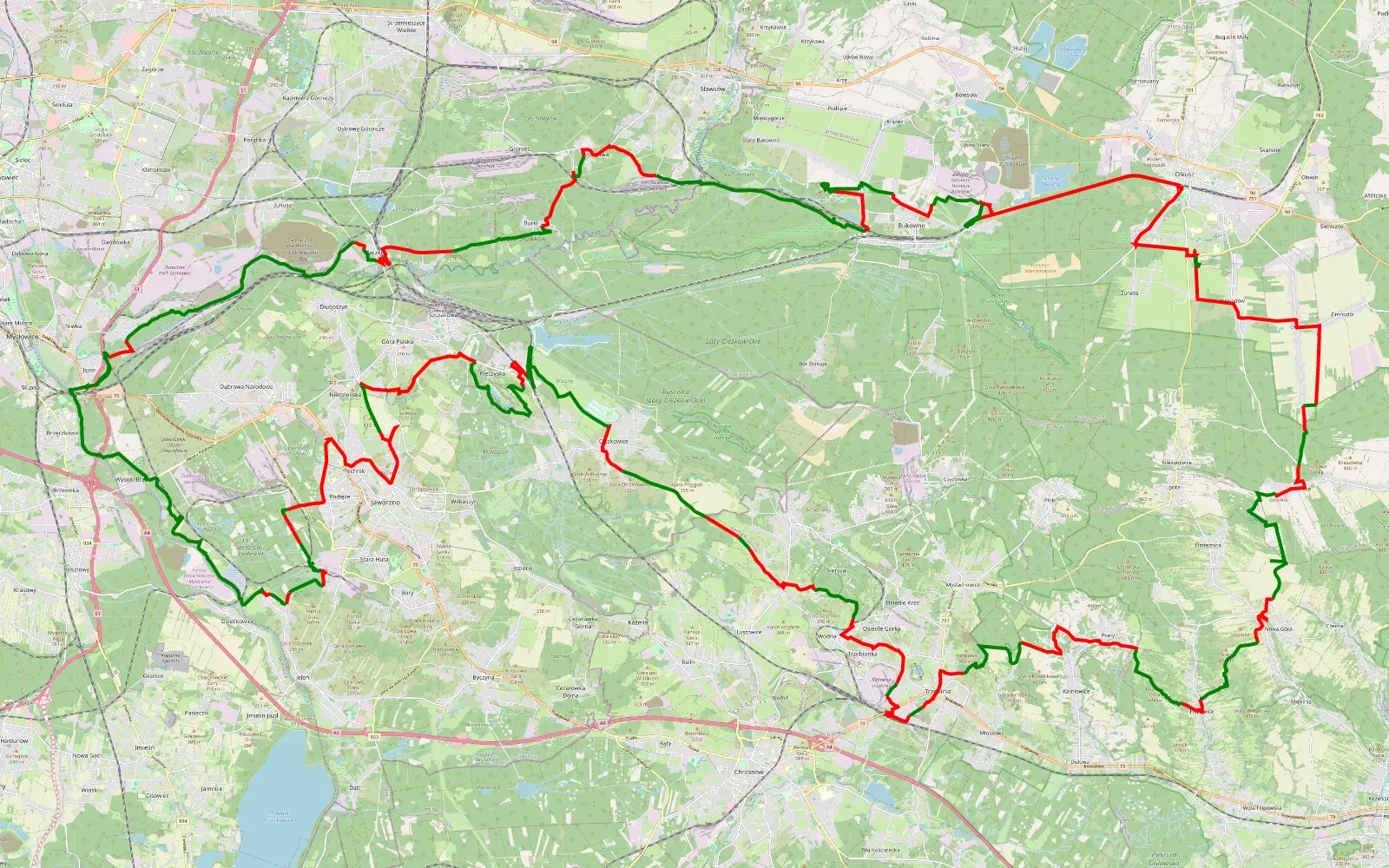 Mapa trasy Jaworzno Chrzanów Rally - 135.8 km trasy offroad, Jaworzno